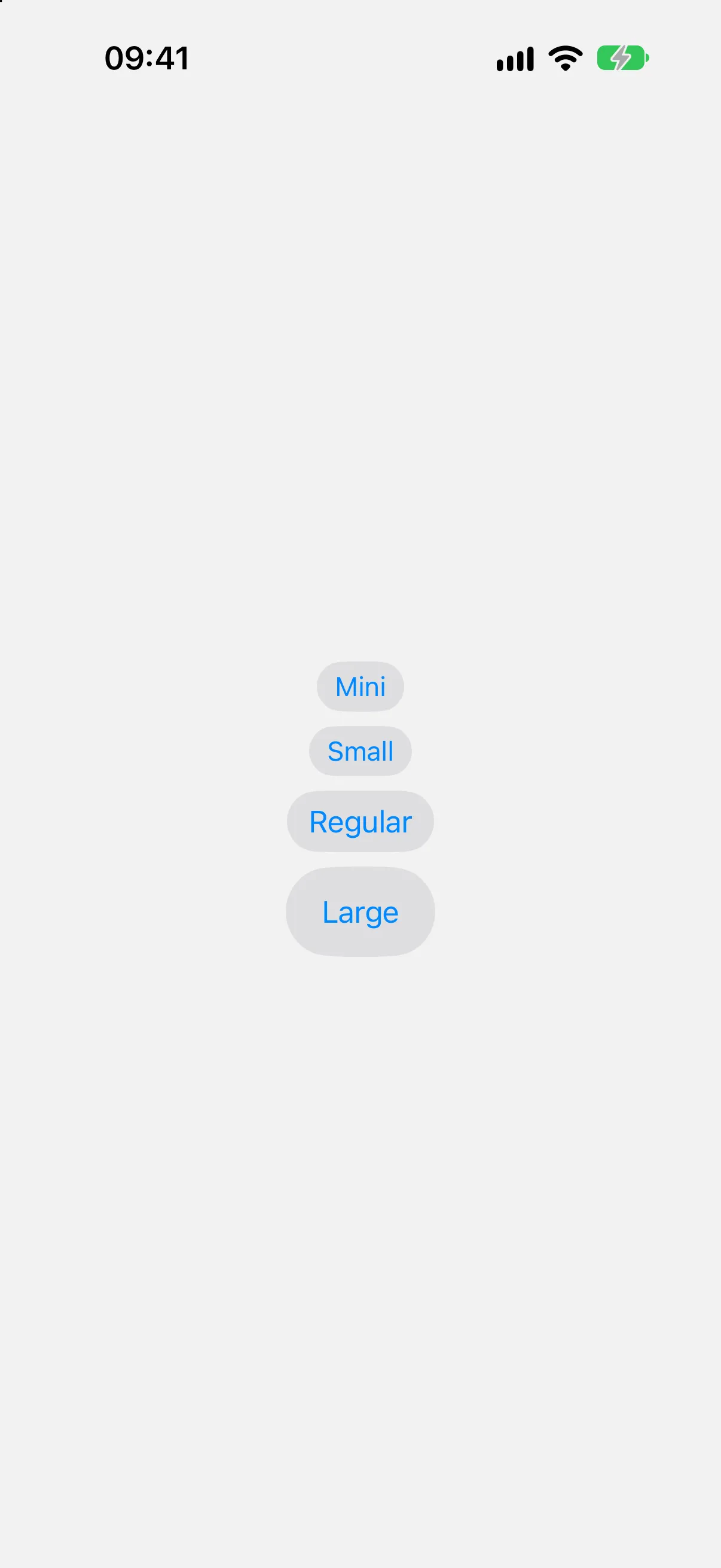 Four bordered buttons at the mini, small, regular, and large sizes