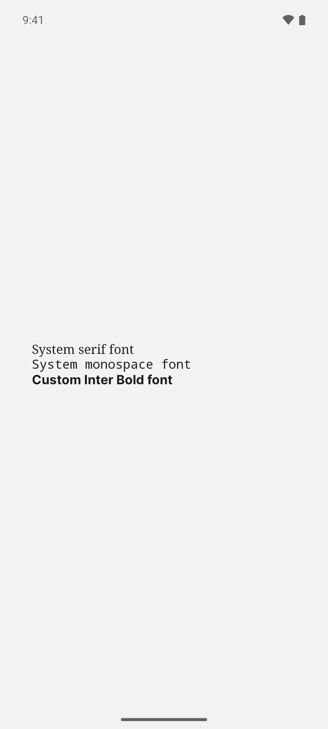 Three lines rendered in the system serif, system monospace, and Inter Bold fonts
