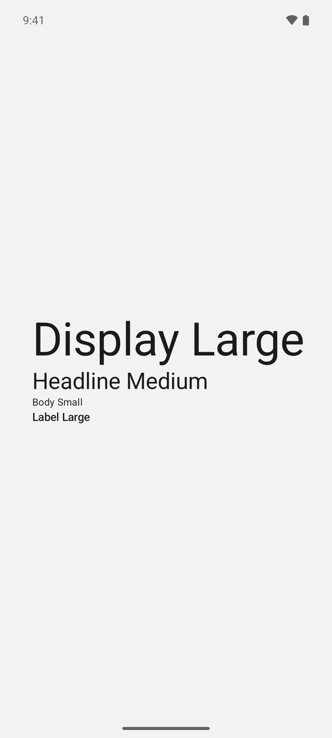 Four lines showing the display large, headline medium, body small, and label large type scales