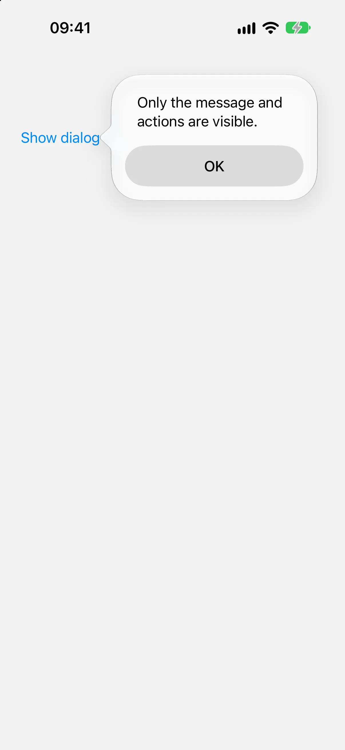 A dialog showing only a message and an OK button, with no title