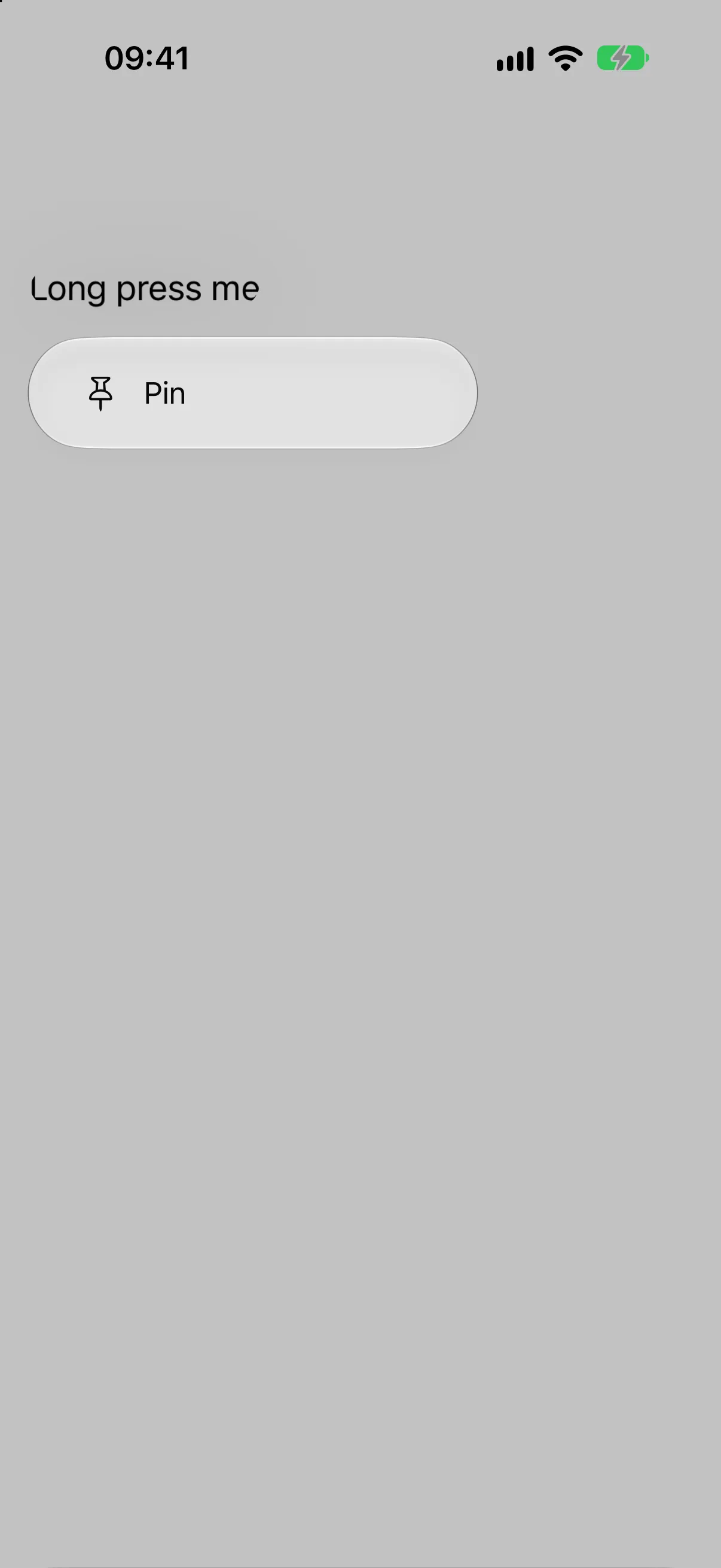 A context menu row labelled Pin with a pin icon and a leading checkmark