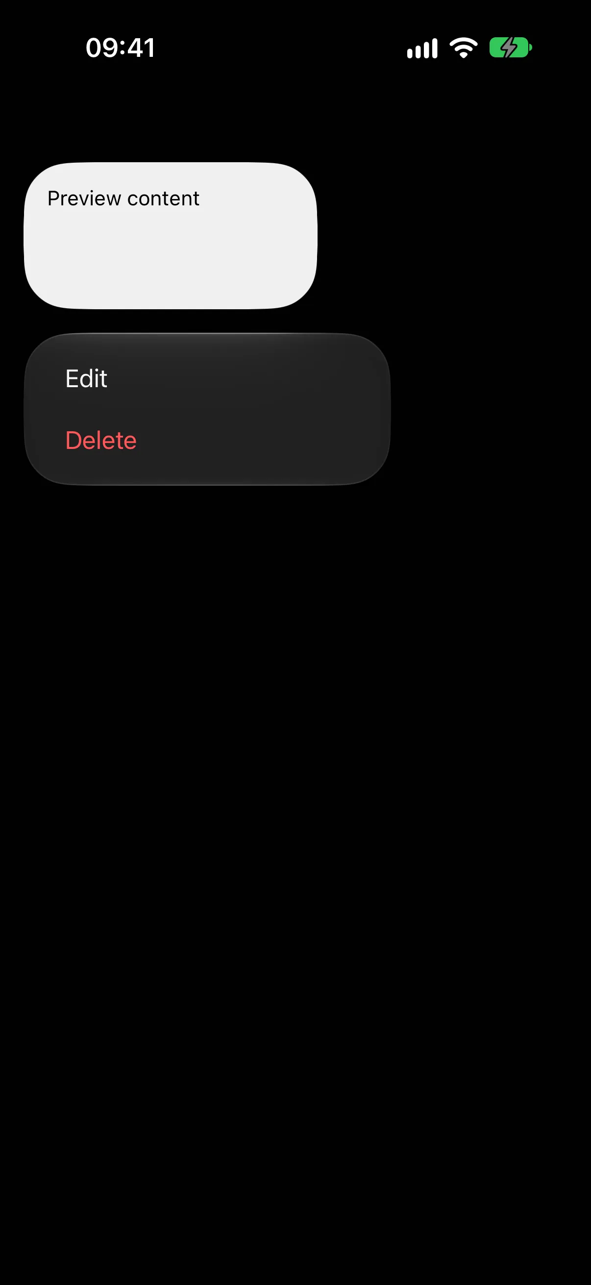 A context menu with a Preview content card above the Edit and Delete items