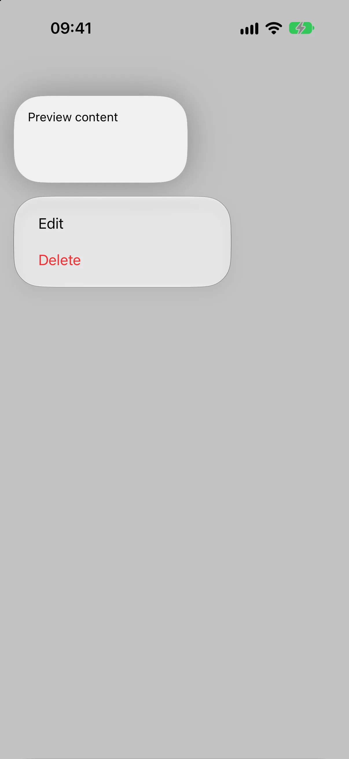 A context menu with a Preview content card above the Edit and Delete items