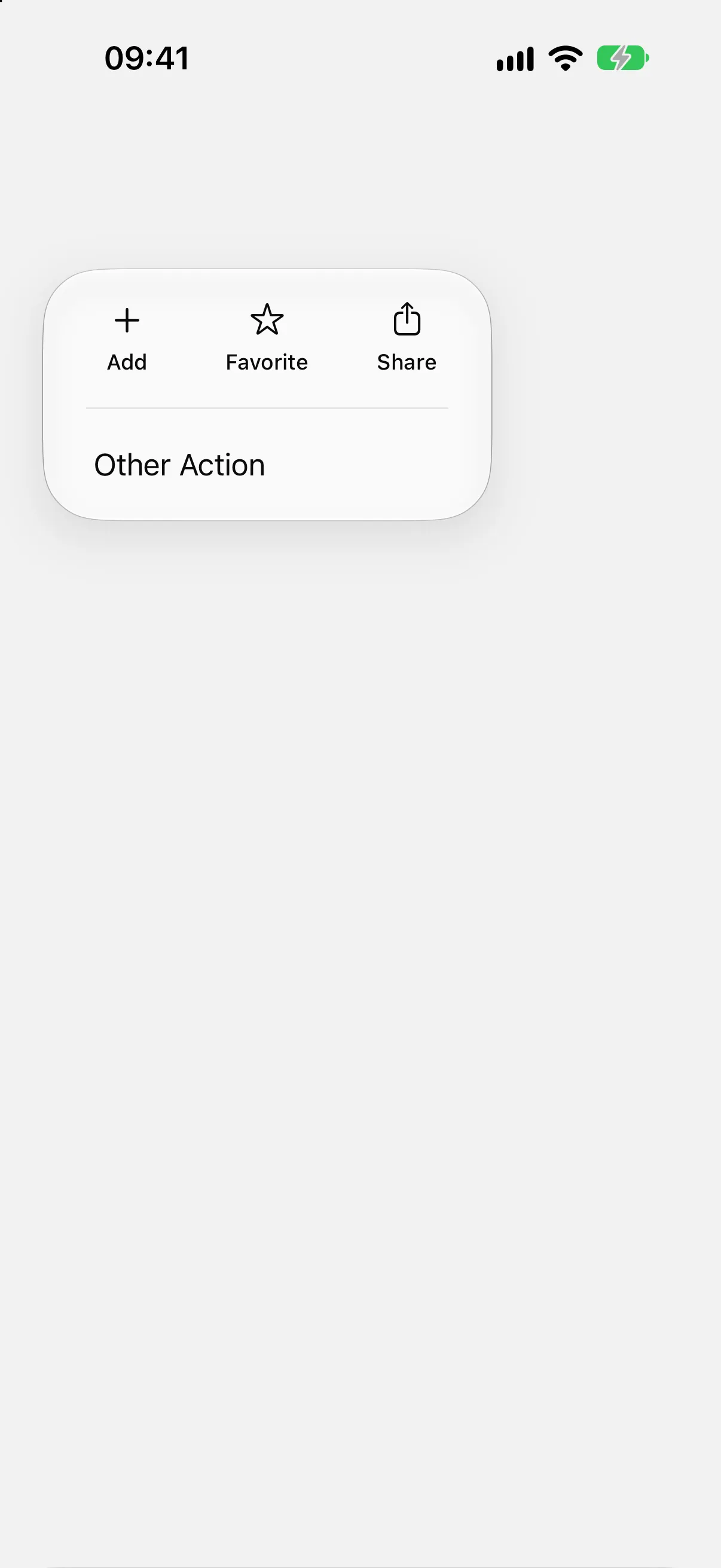 An open menu with an Add, Favorite, and Share icon row above an Other Action entry