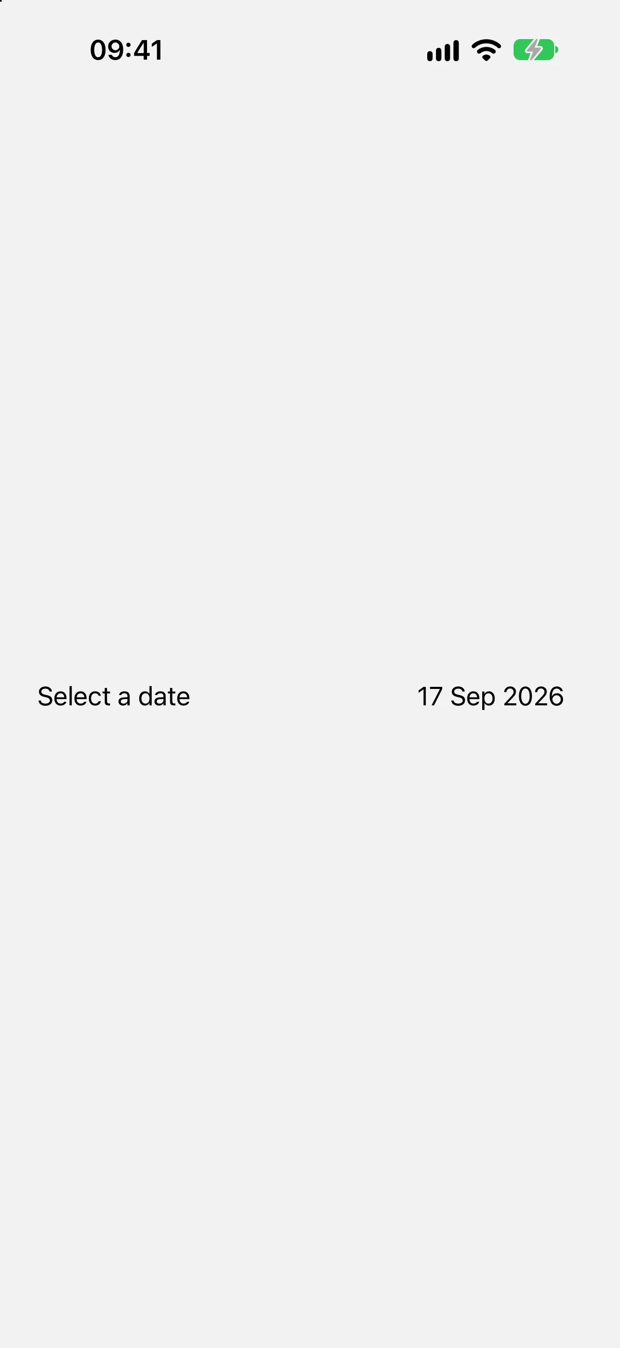 A Select a date row with the date as plain text and no tappable button