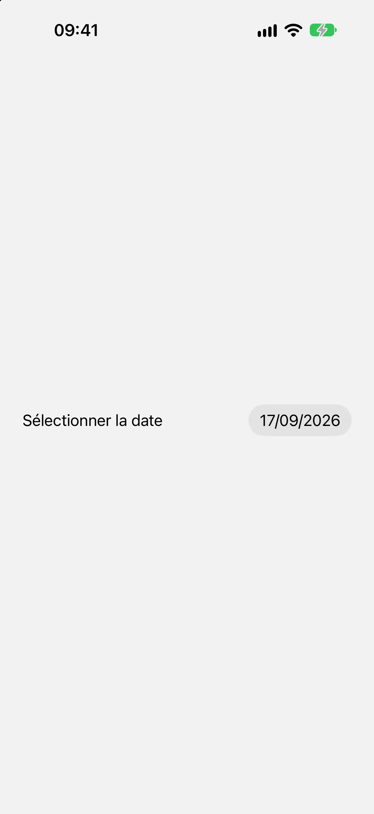 A picker labelled Sélectionner la date showing the date in French