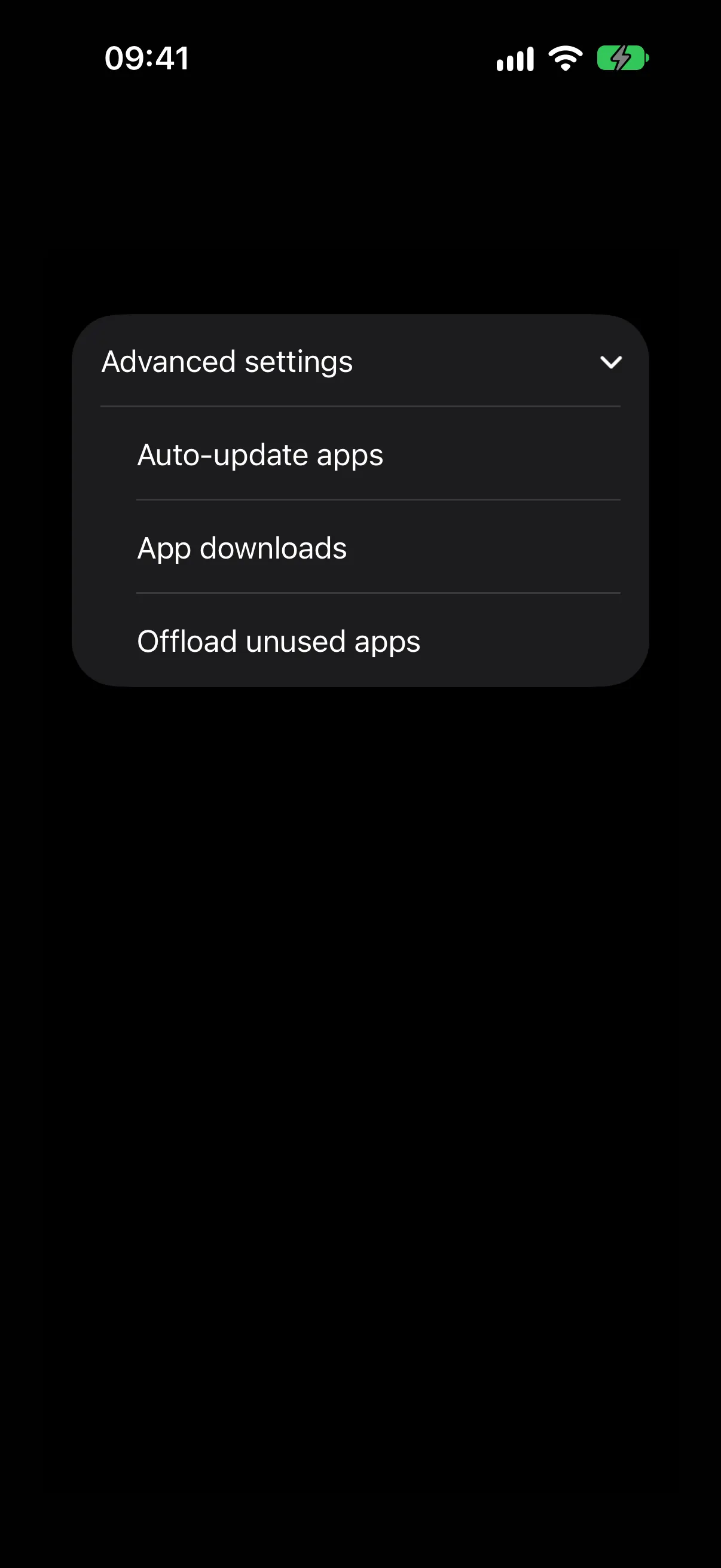 An expanded Advanced settings group in a form, listing three settings rows