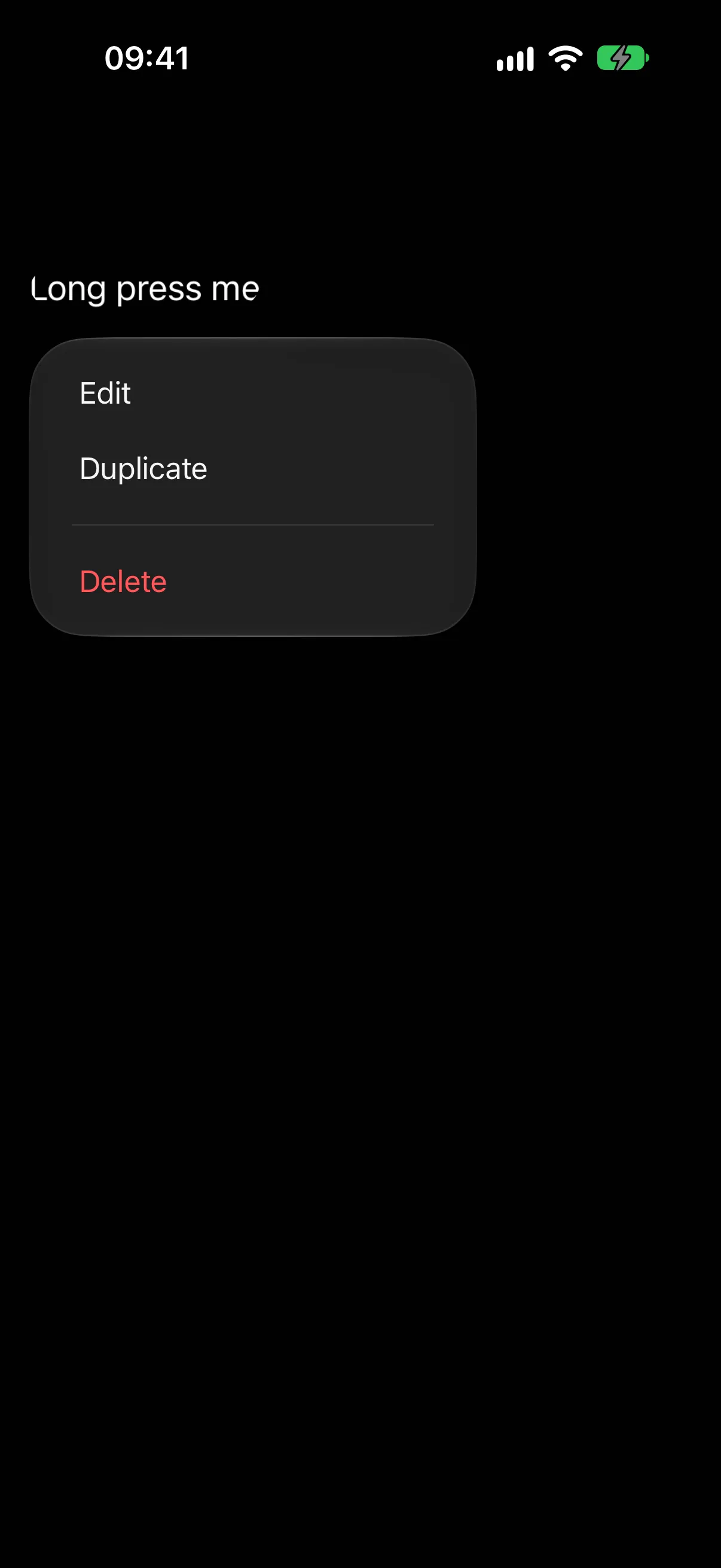 A context menu with a rule separating Edit and Duplicate from a red Delete