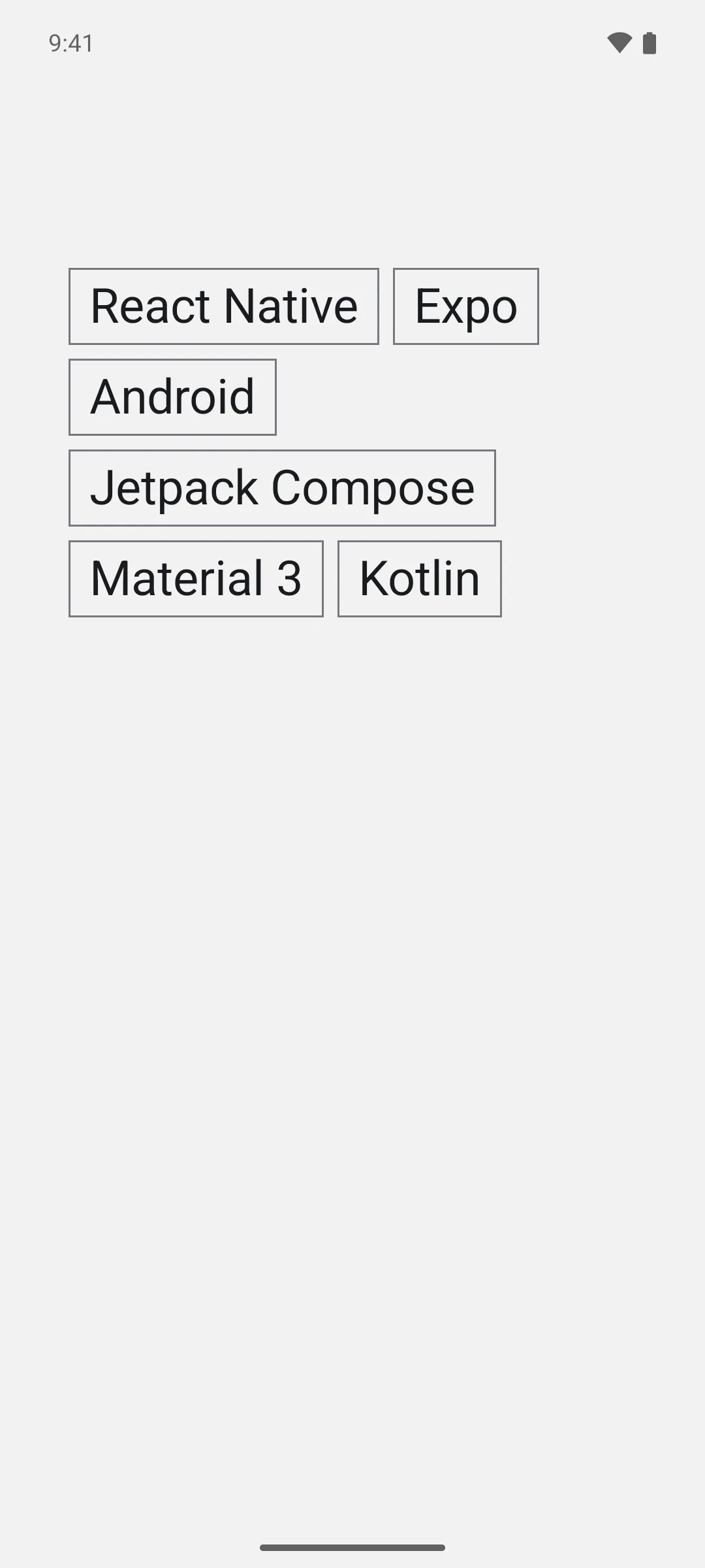 Six tag labels flowing across three lines, wrapping at the edge of the screen