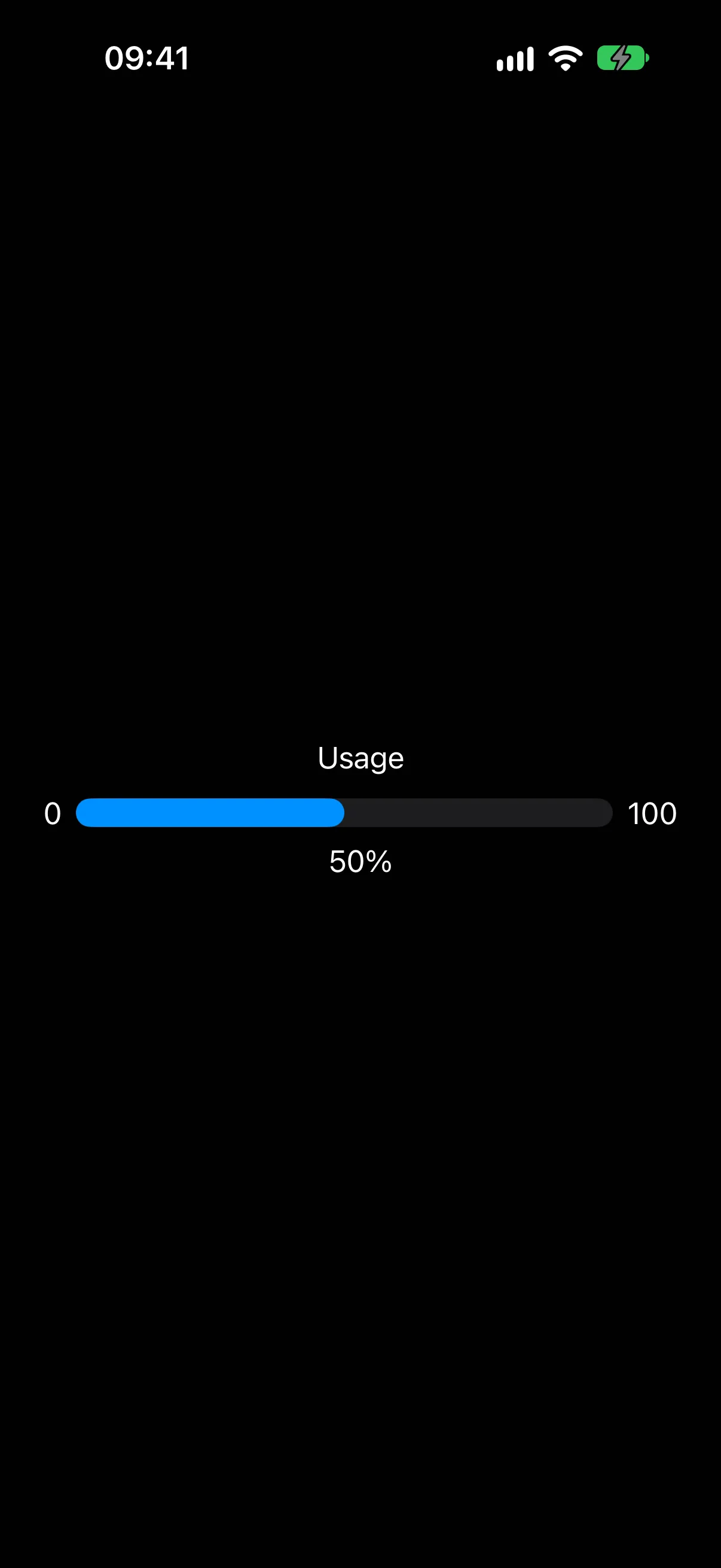 A gauge with current, minimum, and maximum value labels rendered on iOS