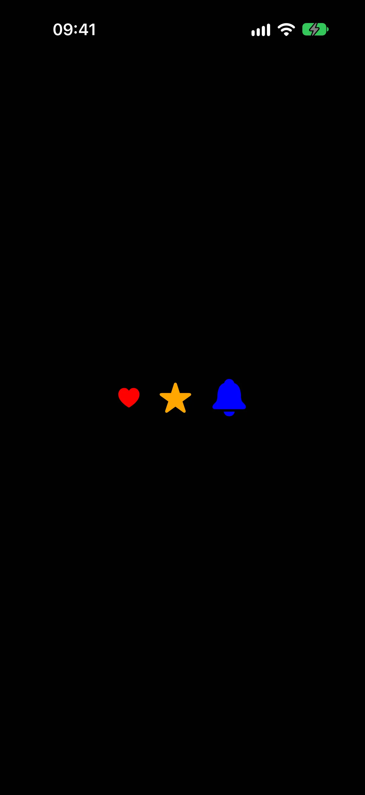 A red heart, an orange star, and a blue bell SF Symbol at increasing sizes