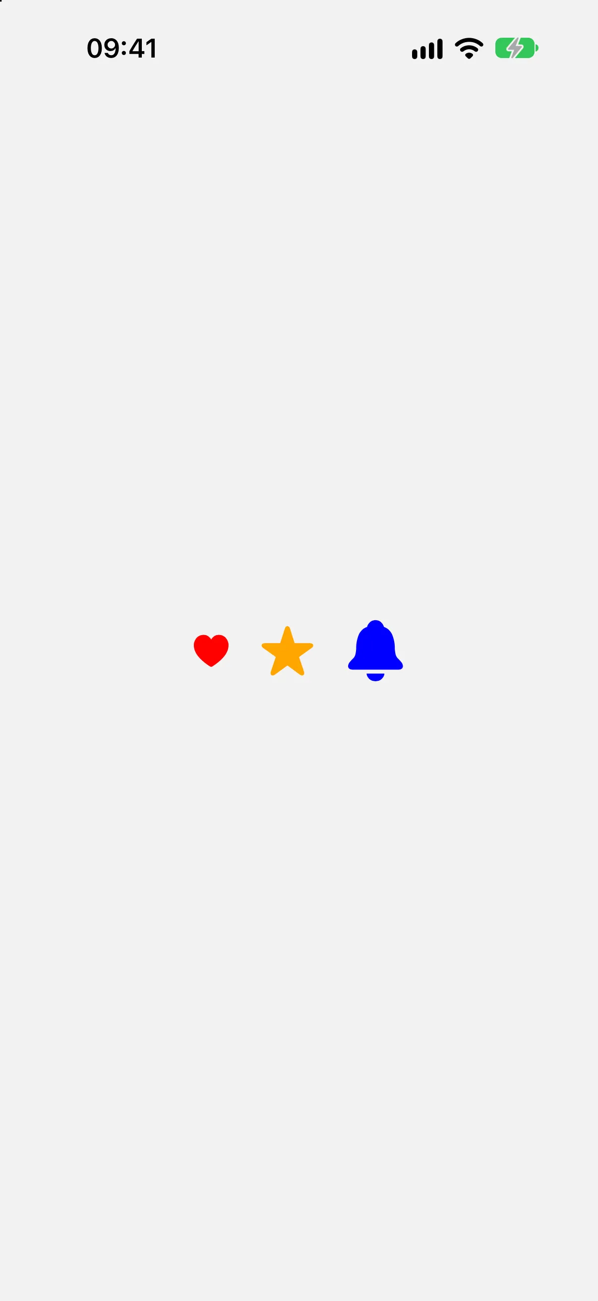 A red heart, an orange star, and a blue bell SF Symbol at increasing sizes