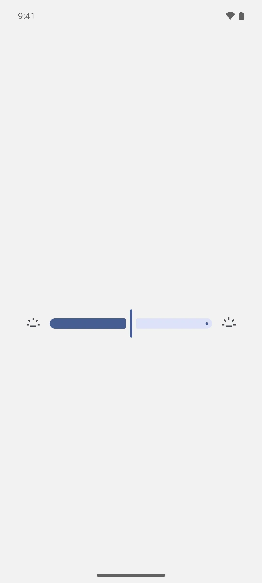 A brightness slider between a dim and a bright backlight icon