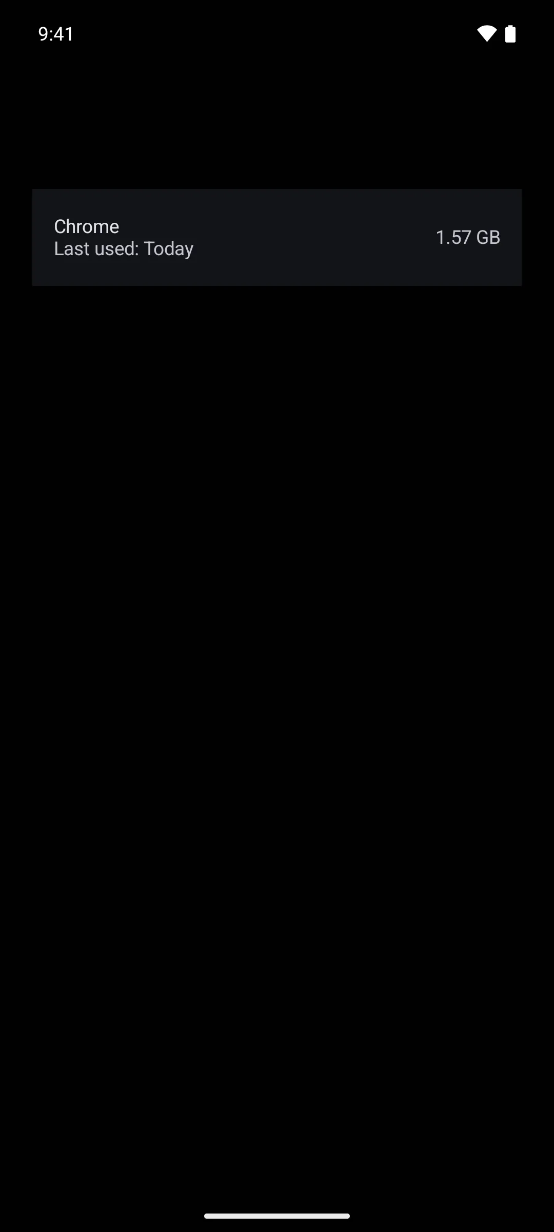 A Chrome row with Last used Today in grey supporting text and 1.57 GB on the right
