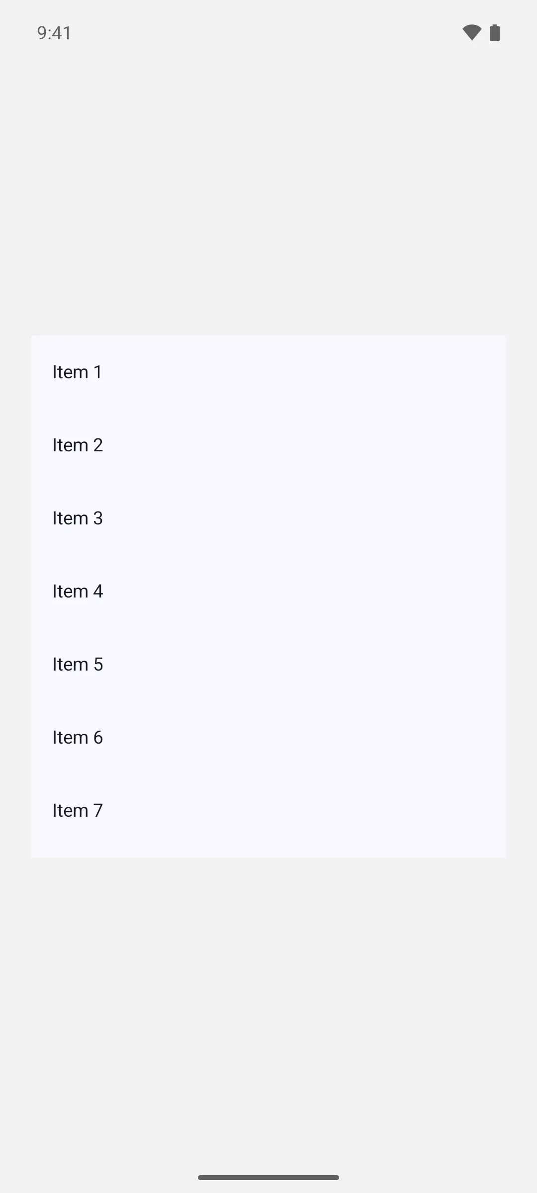 A scrollable list showing the first seven of one hundred items