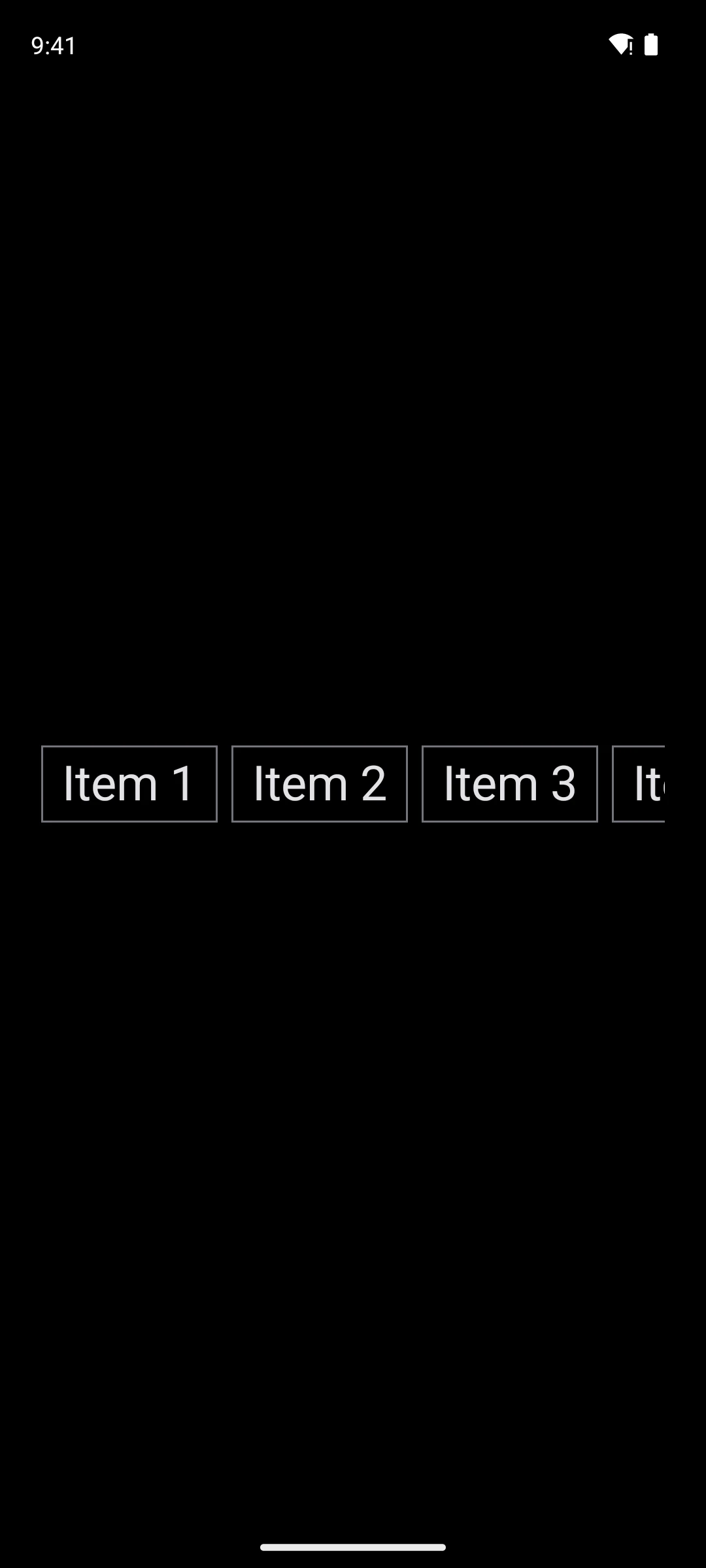 Outlined items in a horizontal row, scrolling off the right edge of the screen