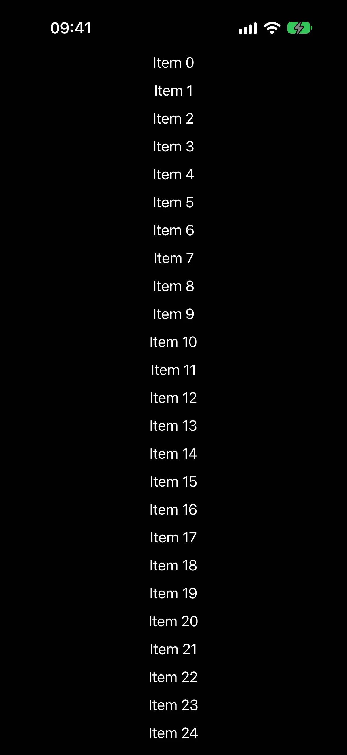 A vertical list of items numbered zero to twenty-four.