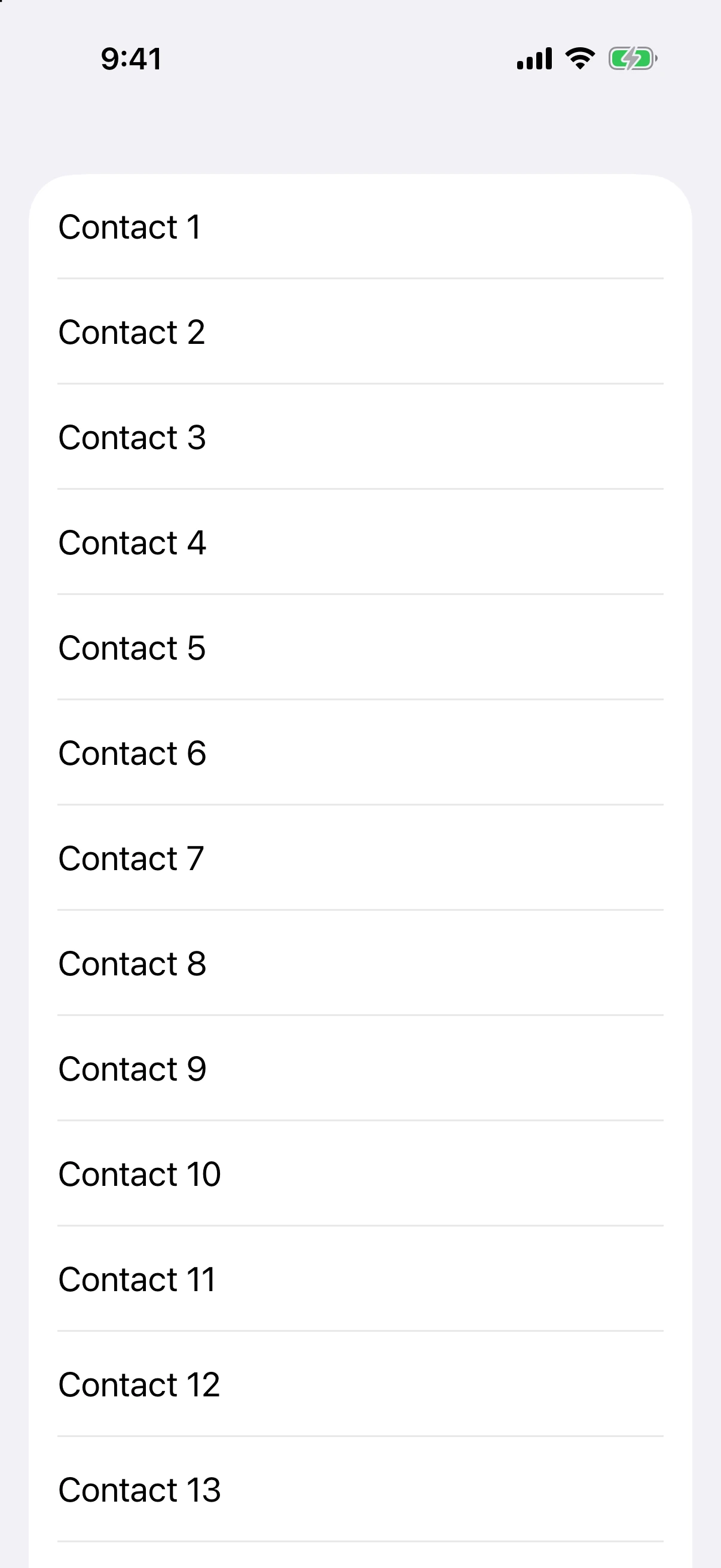 A list showing the first rows of ten thousand contacts