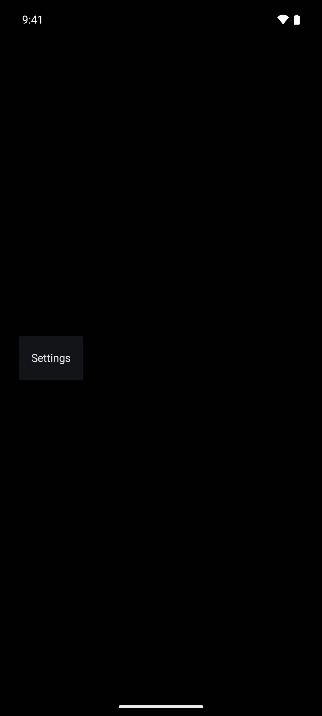 A single list row with the headline Settings