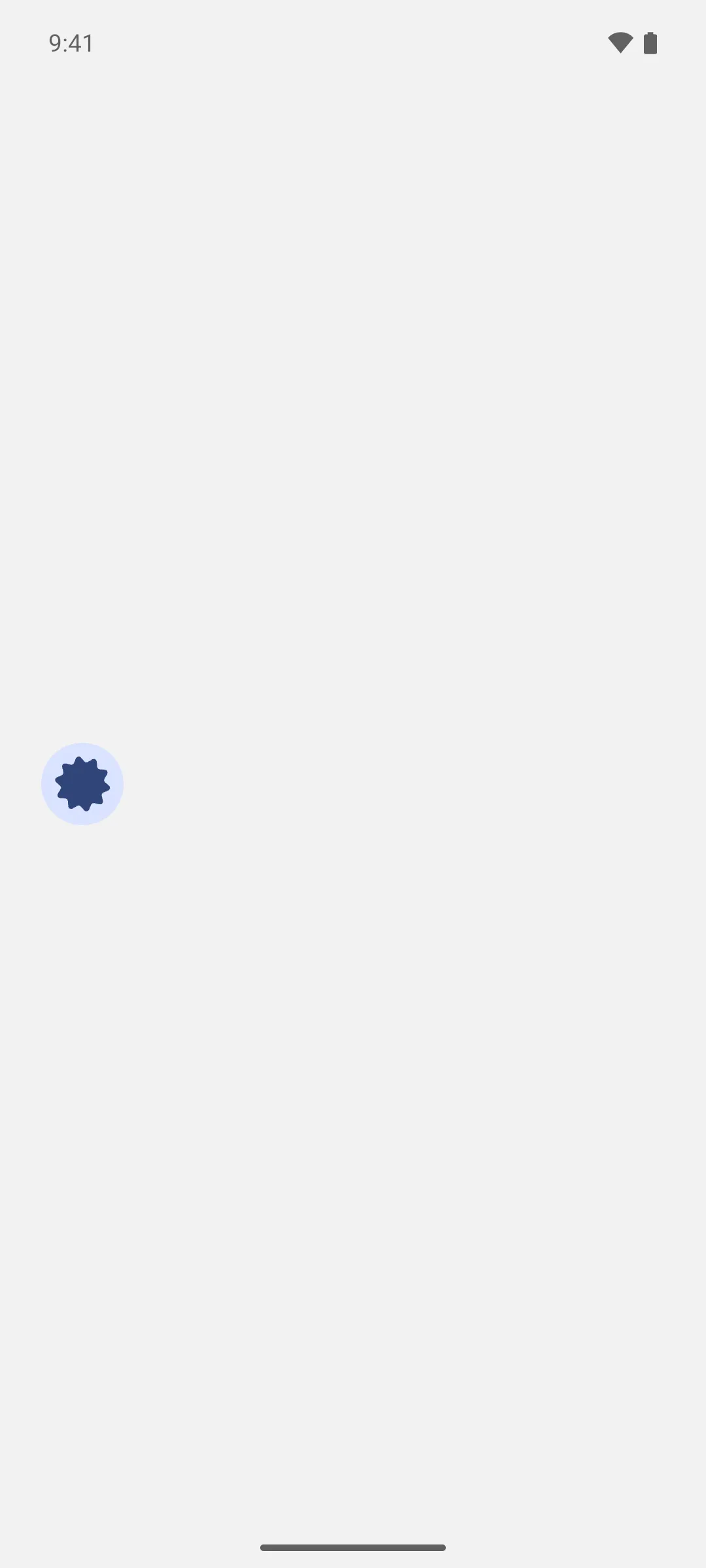 A morphing shape loading indicator inside a filled circular container