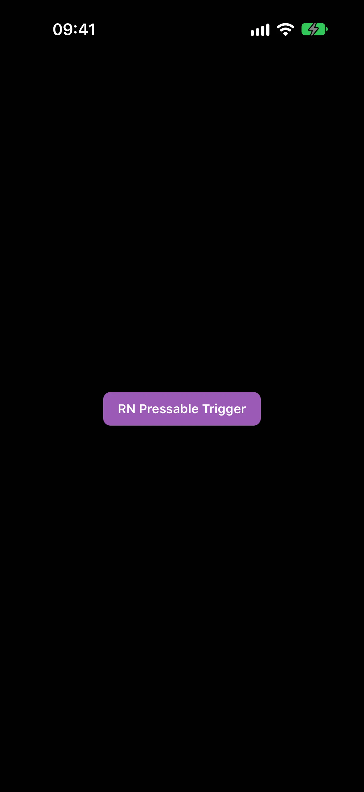 A purple React Native Pressable used as the menu trigger