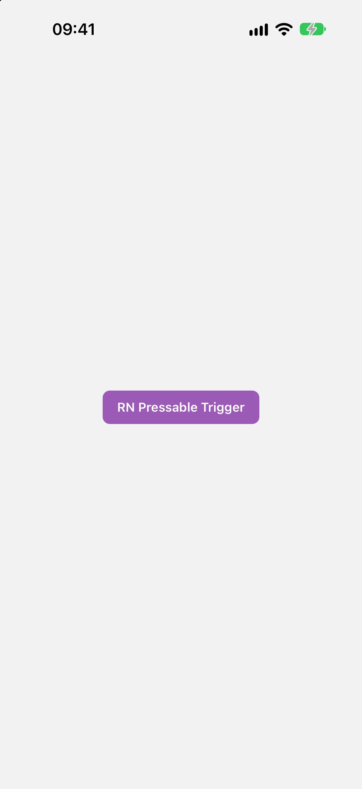 A purple React Native Pressable used as the menu trigger
