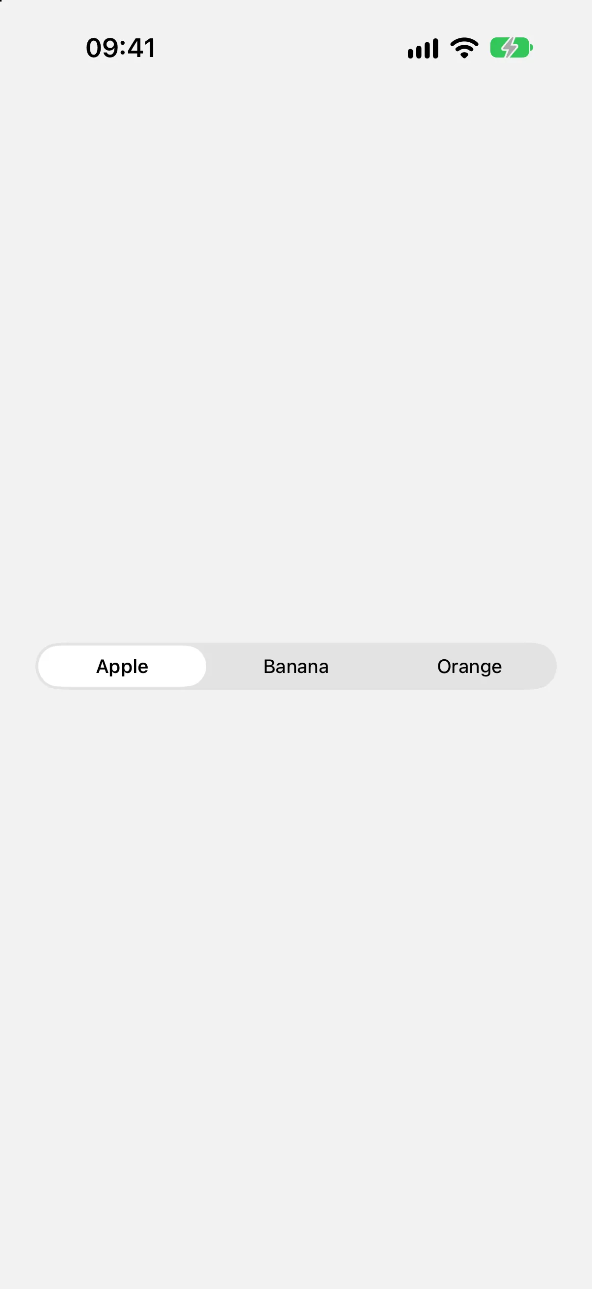 A segmented control with Apple selected, next to Banana and Orange