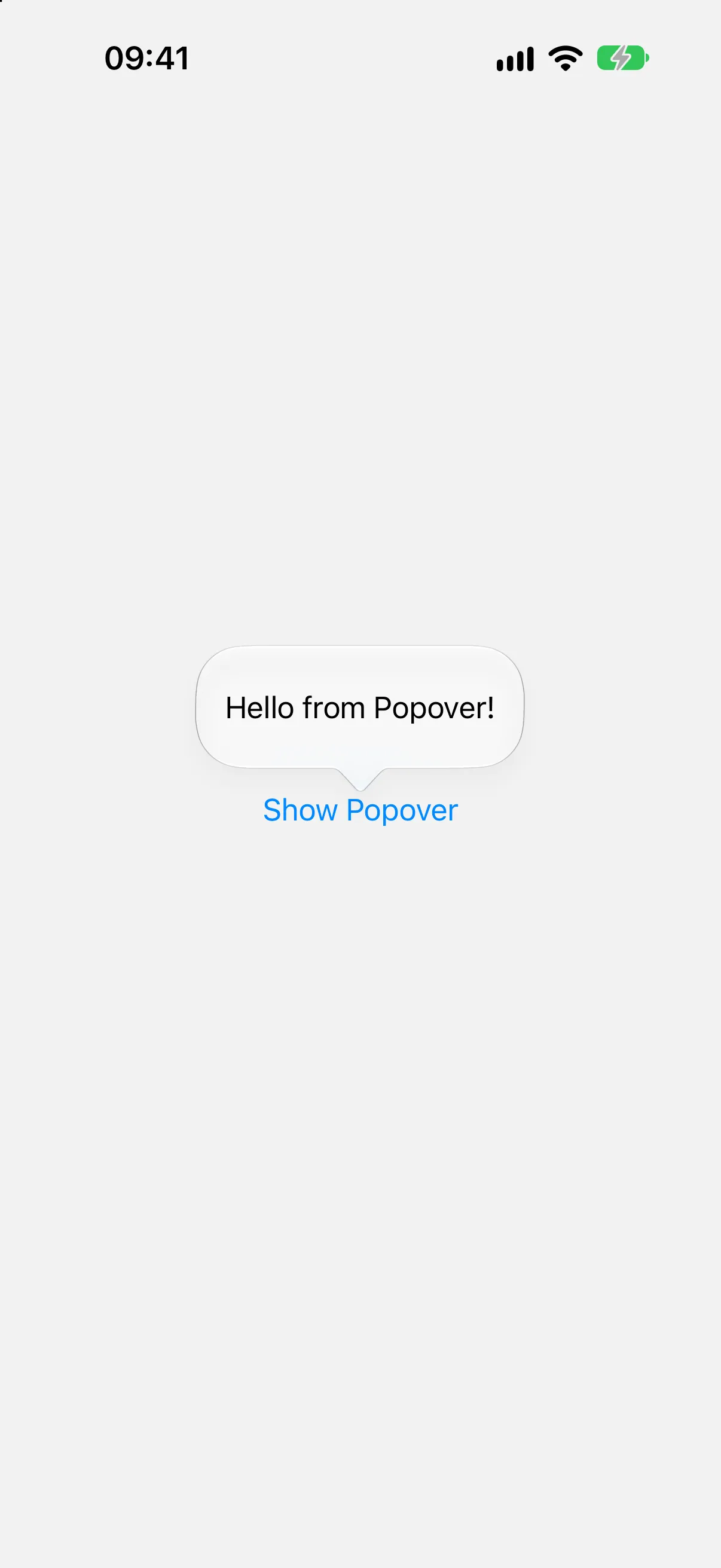 A popover reading Hello from Popover! floating above its trigger button