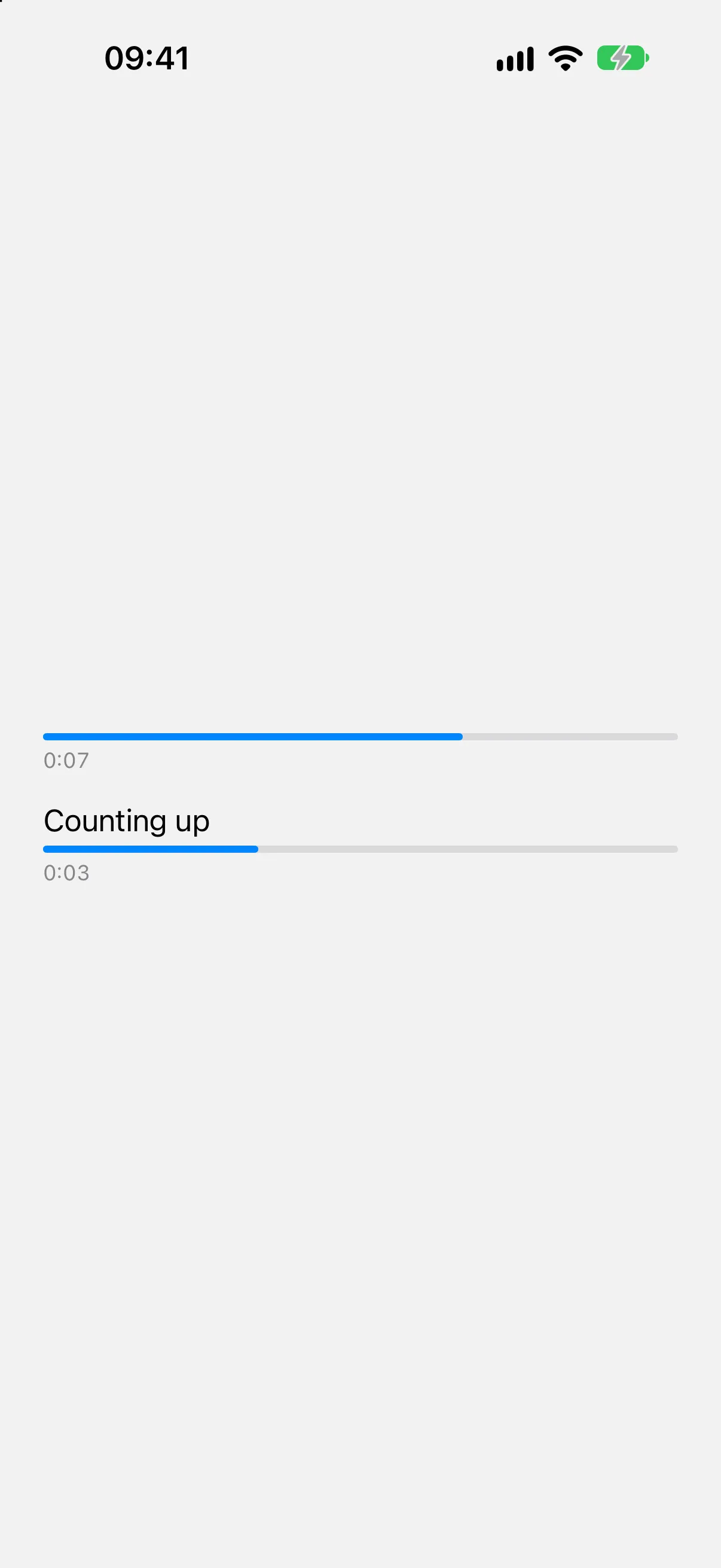 Two timer progress bars part way through a ten second range, one labeled Counting up