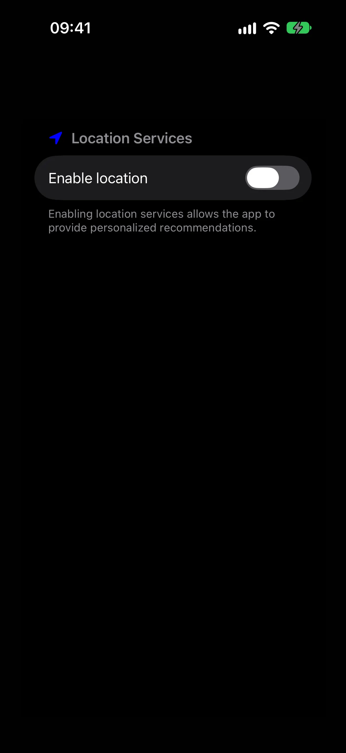 A section with a location icon in its header, a toggle row, and footer text below