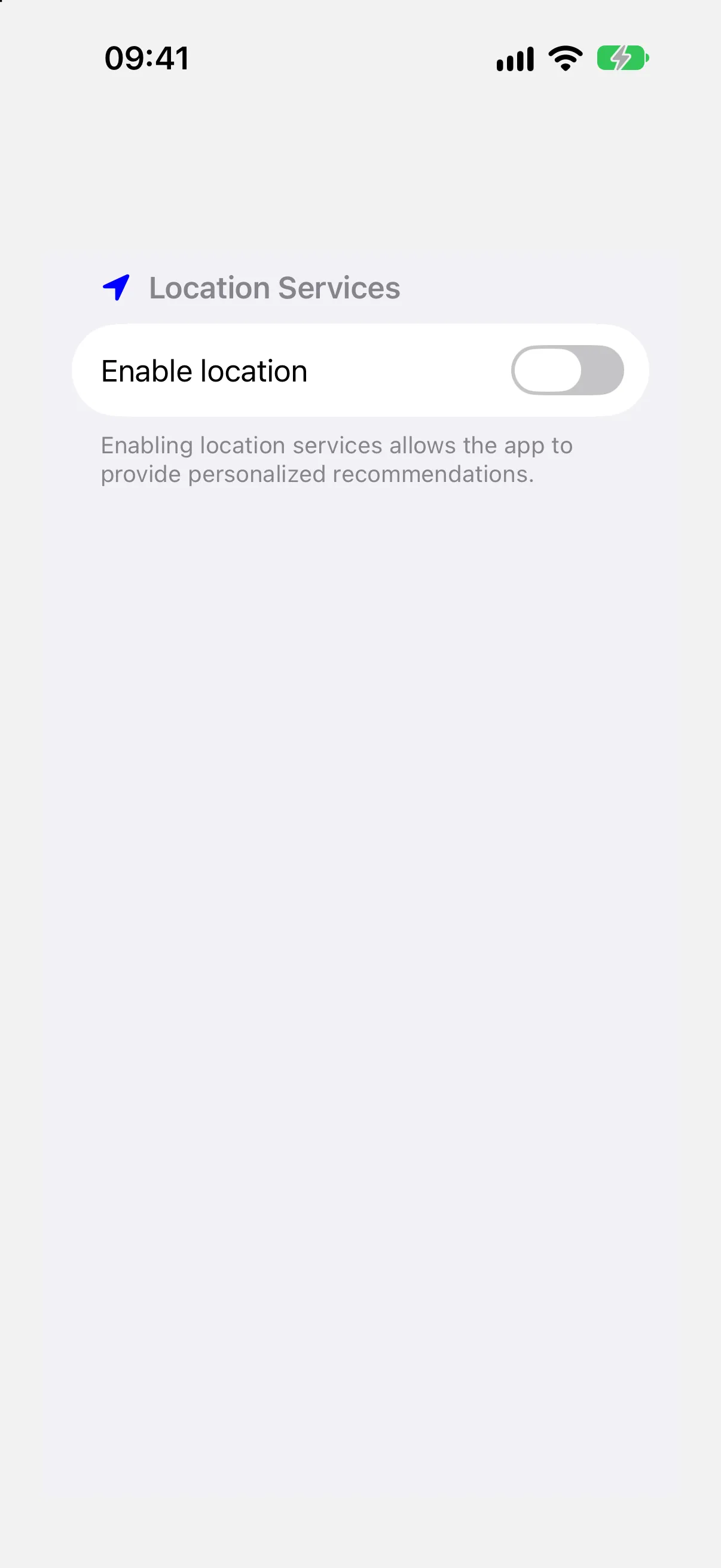 A section with a location icon in its header, a toggle row, and footer text below