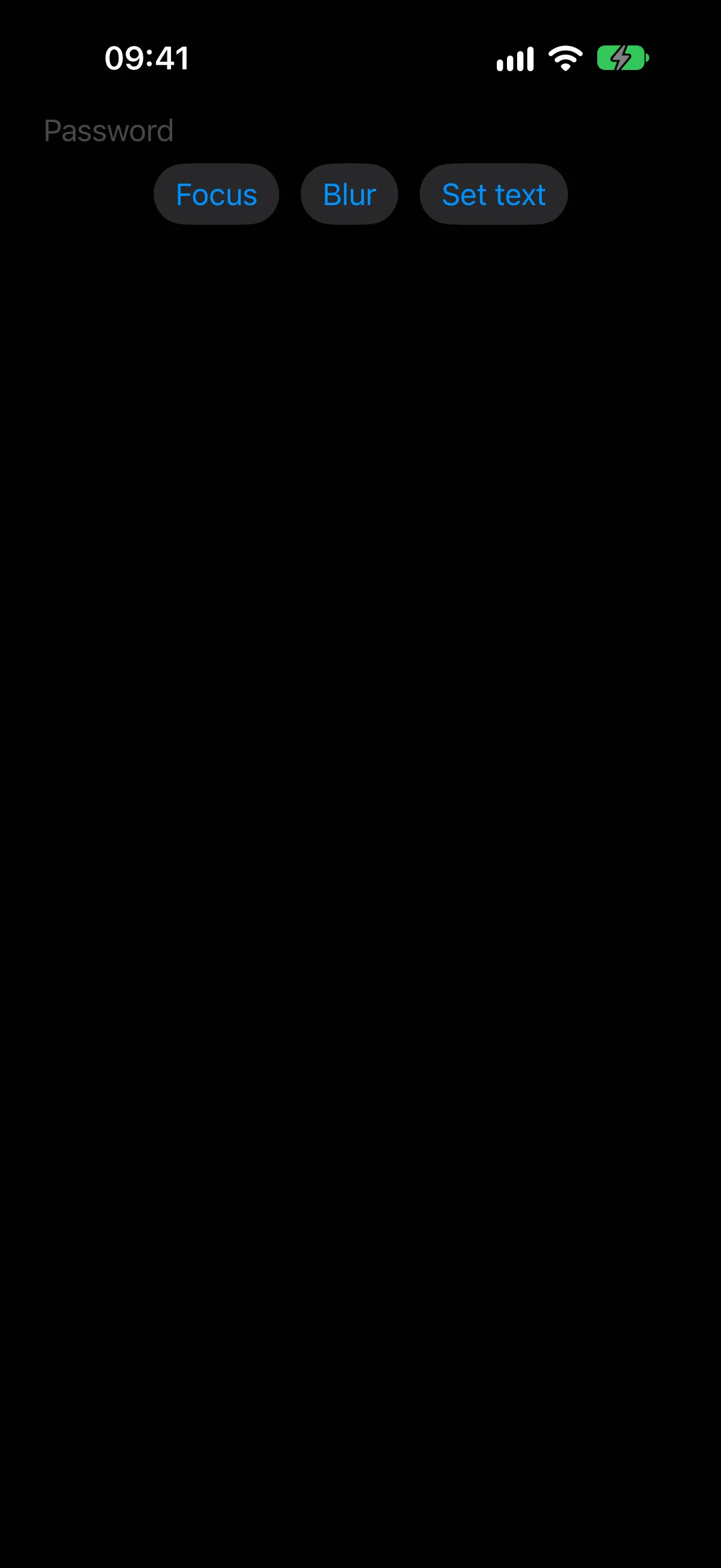 A secure field above a row of Focus, Blur, and Set text buttons