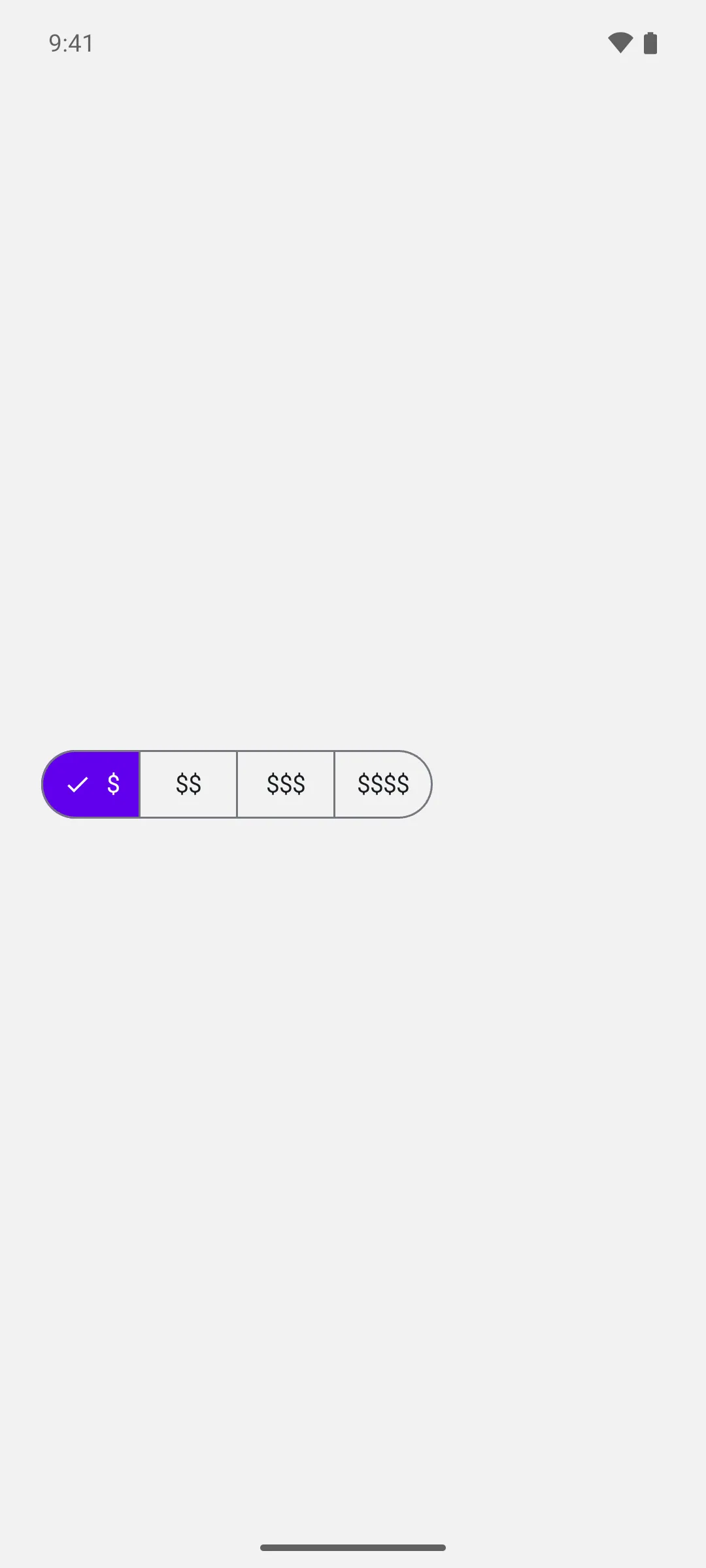 A segmented row of price tiers with the selected segment filled purple
