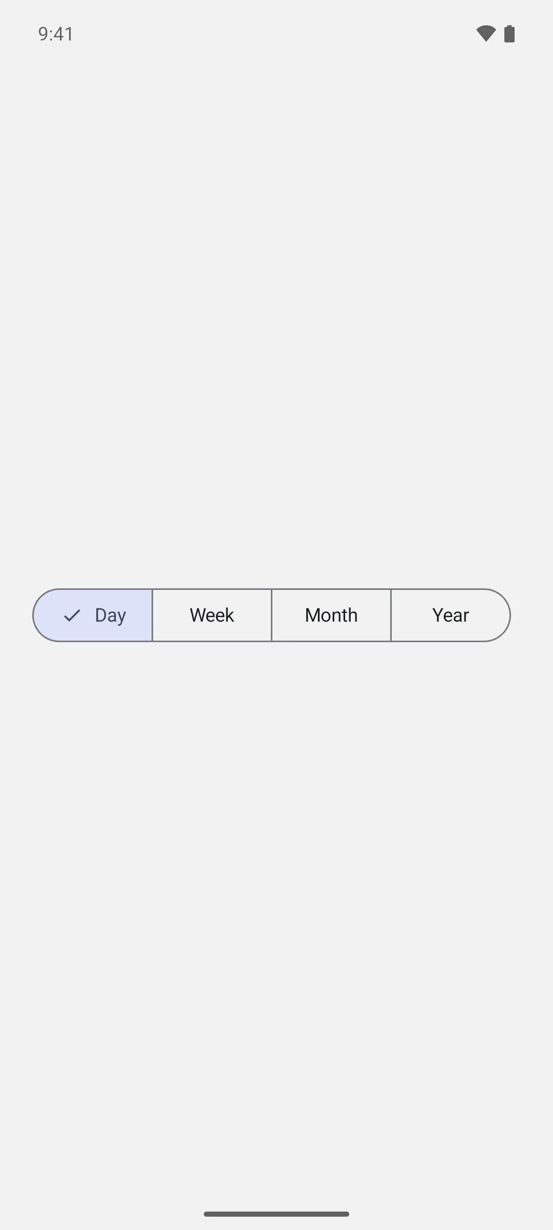 A single-choice segmented row with Day, Week, Month, and Year, with Day selected
