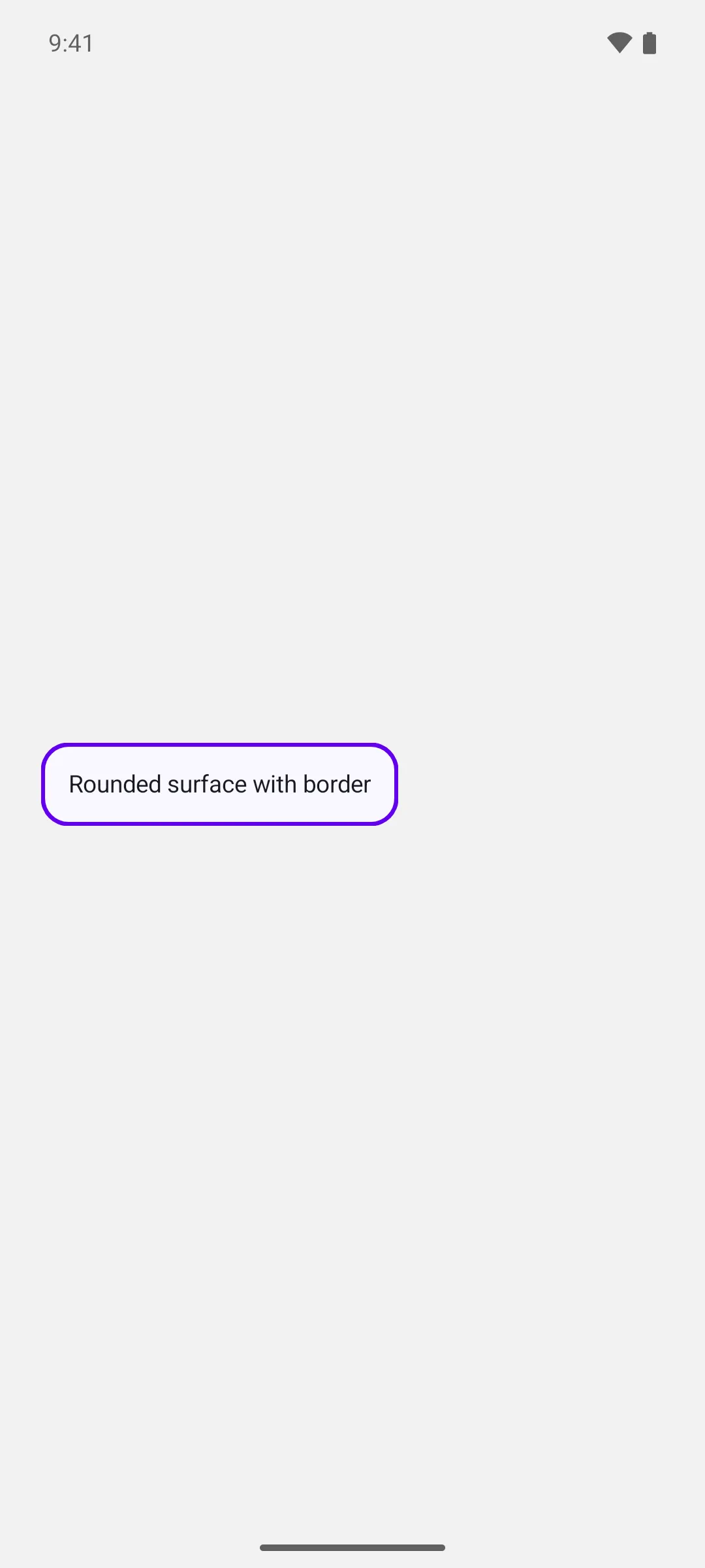 A surface with 16dp rounded corners outlined by a purple two-pixel border
