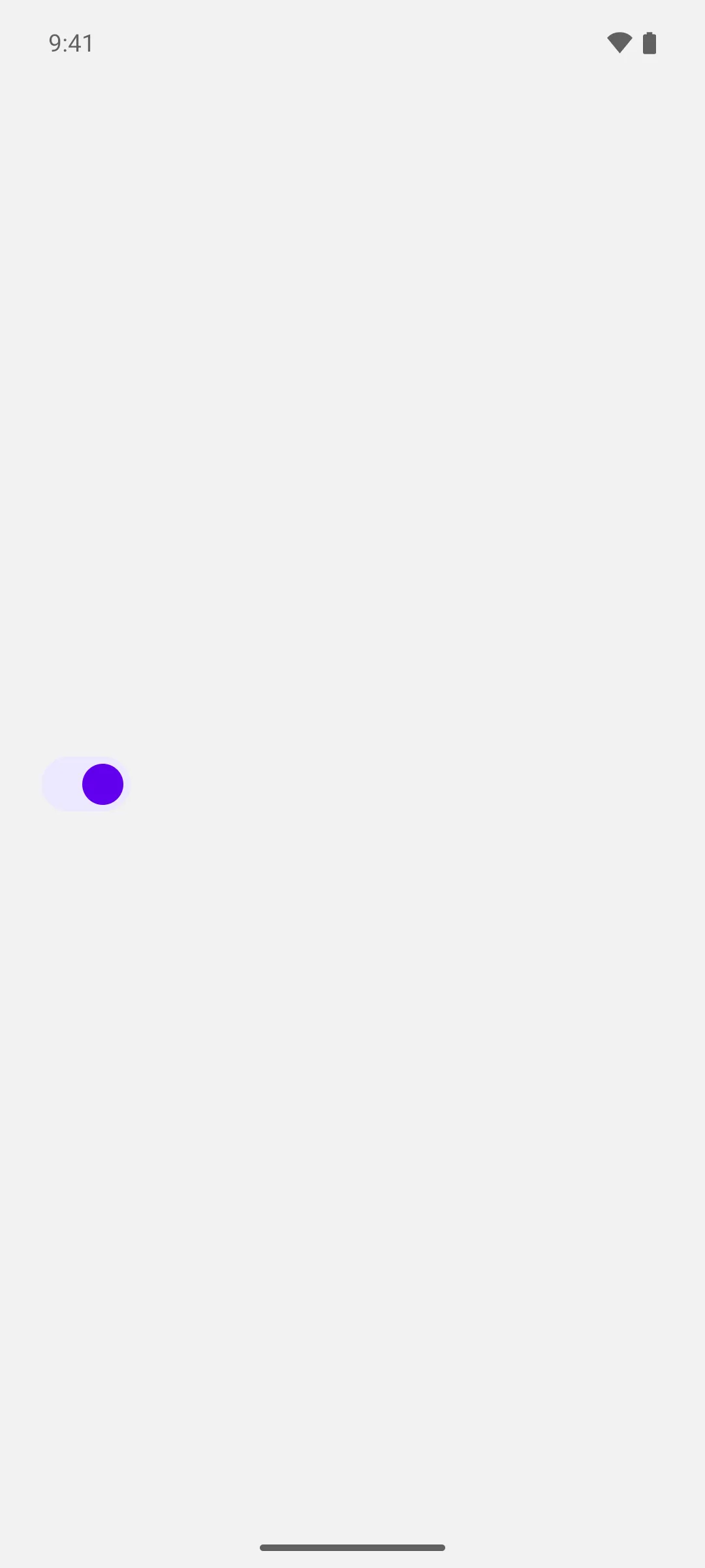 A checked switch with a purple thumb on a pale lavender track