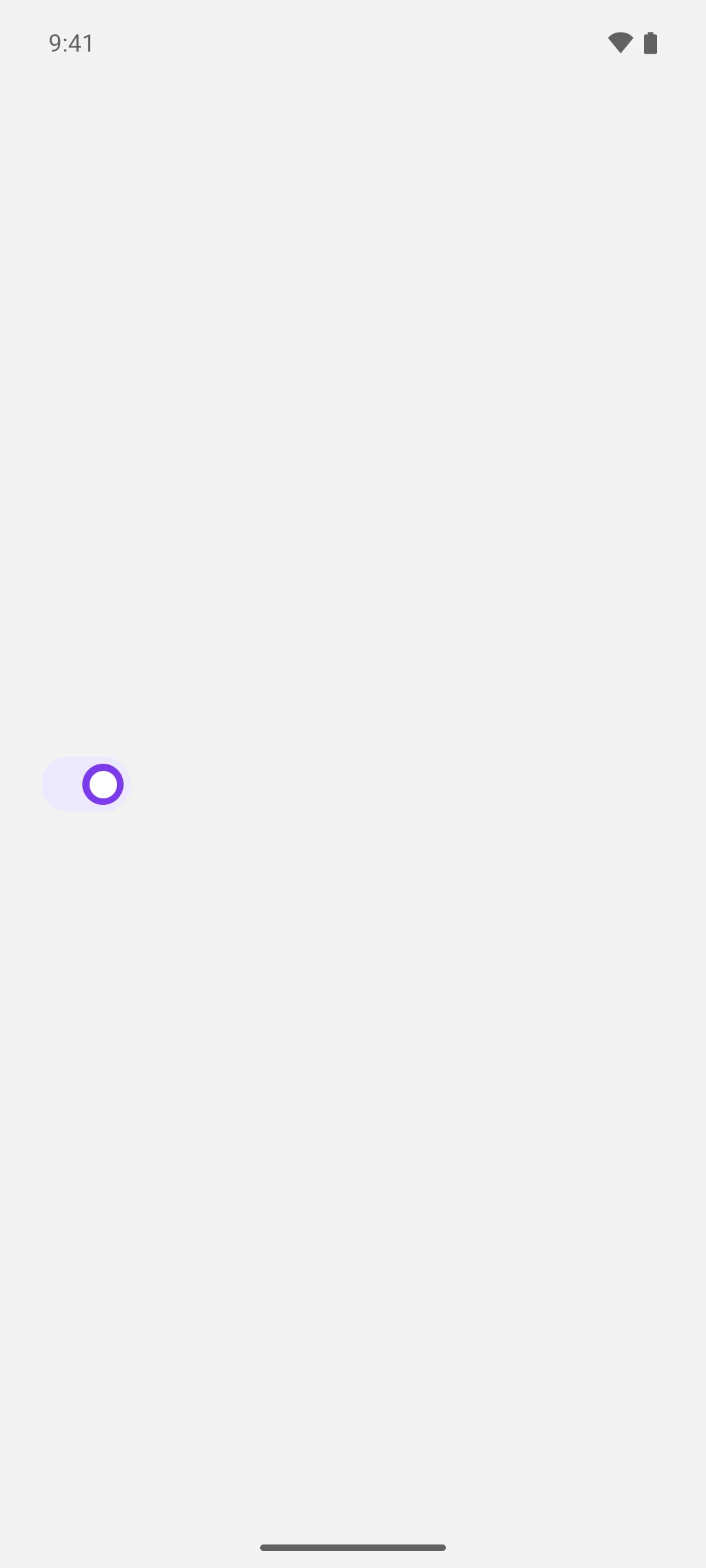 A checked switch whose purple thumb contains a white circle, reading as a ring