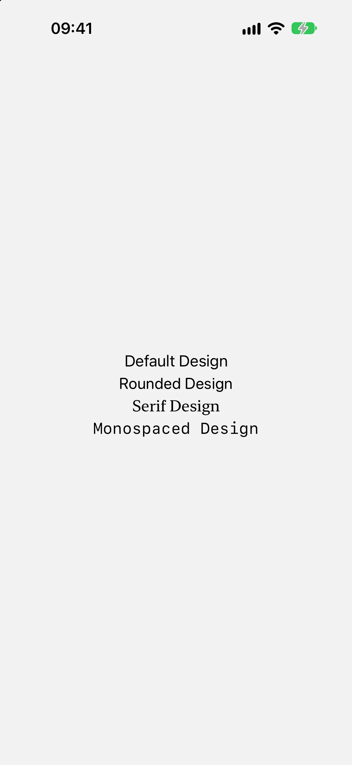 Four stacked lines showing the default, rounded, serif, and monospaced designs