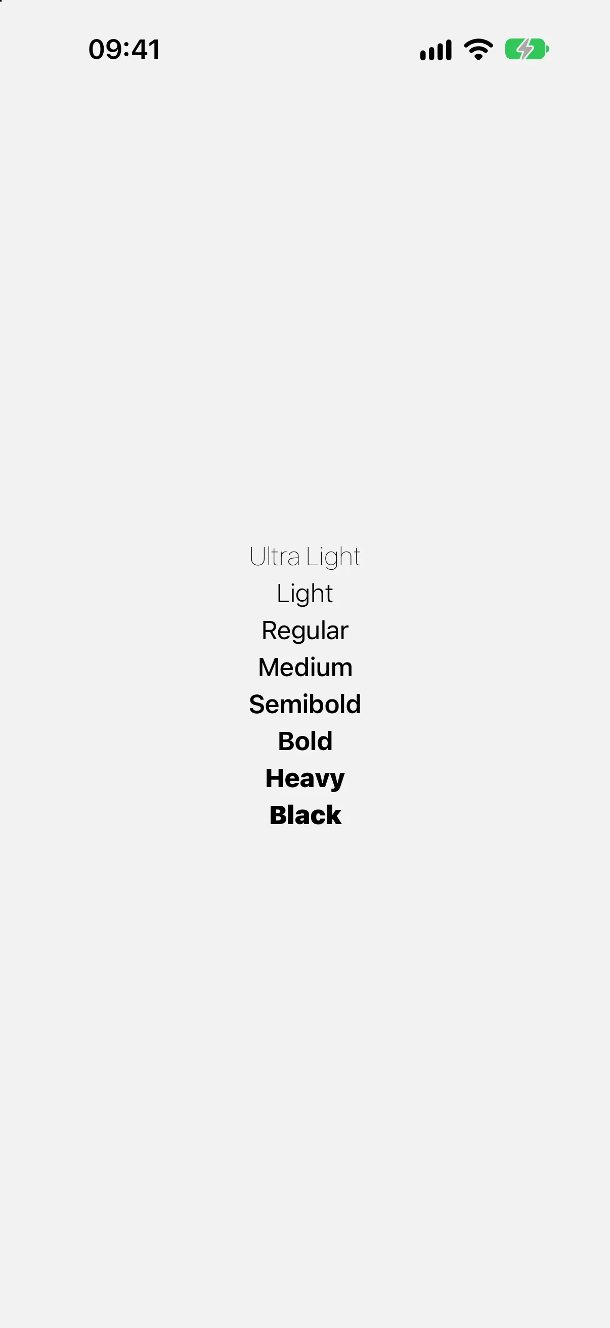 Eight stacked lines showing the weights from Ultra Light through Black