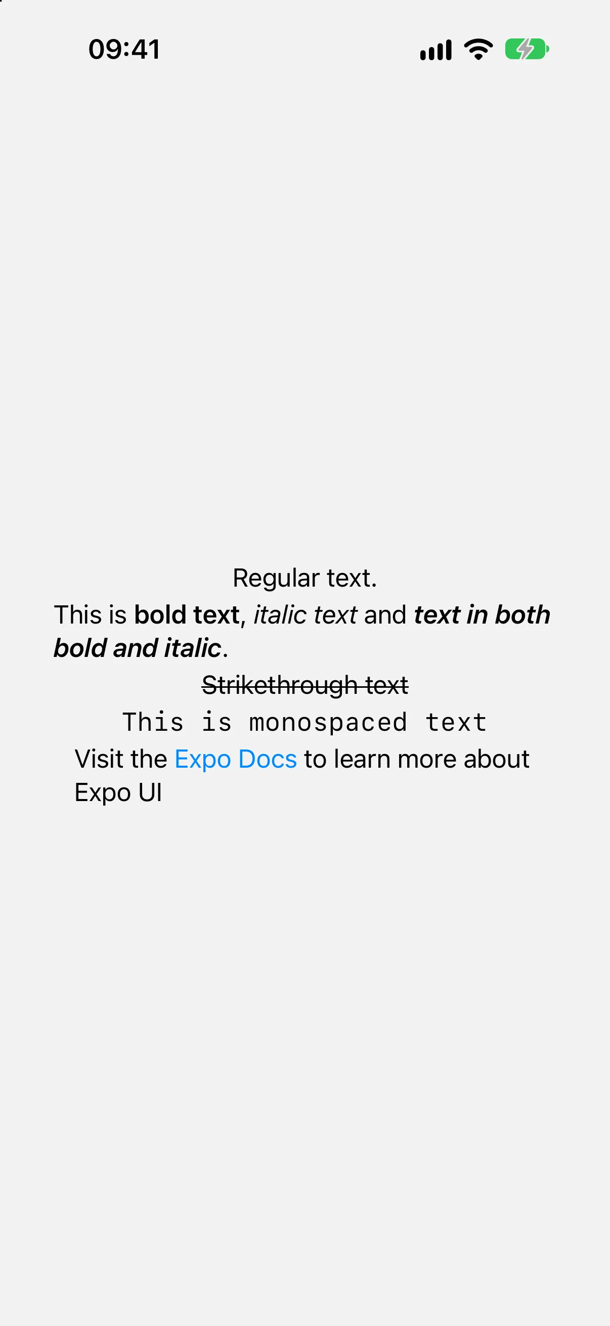 Five lines showing bold, italic, strikethrough, and monospaced text, and a blue link