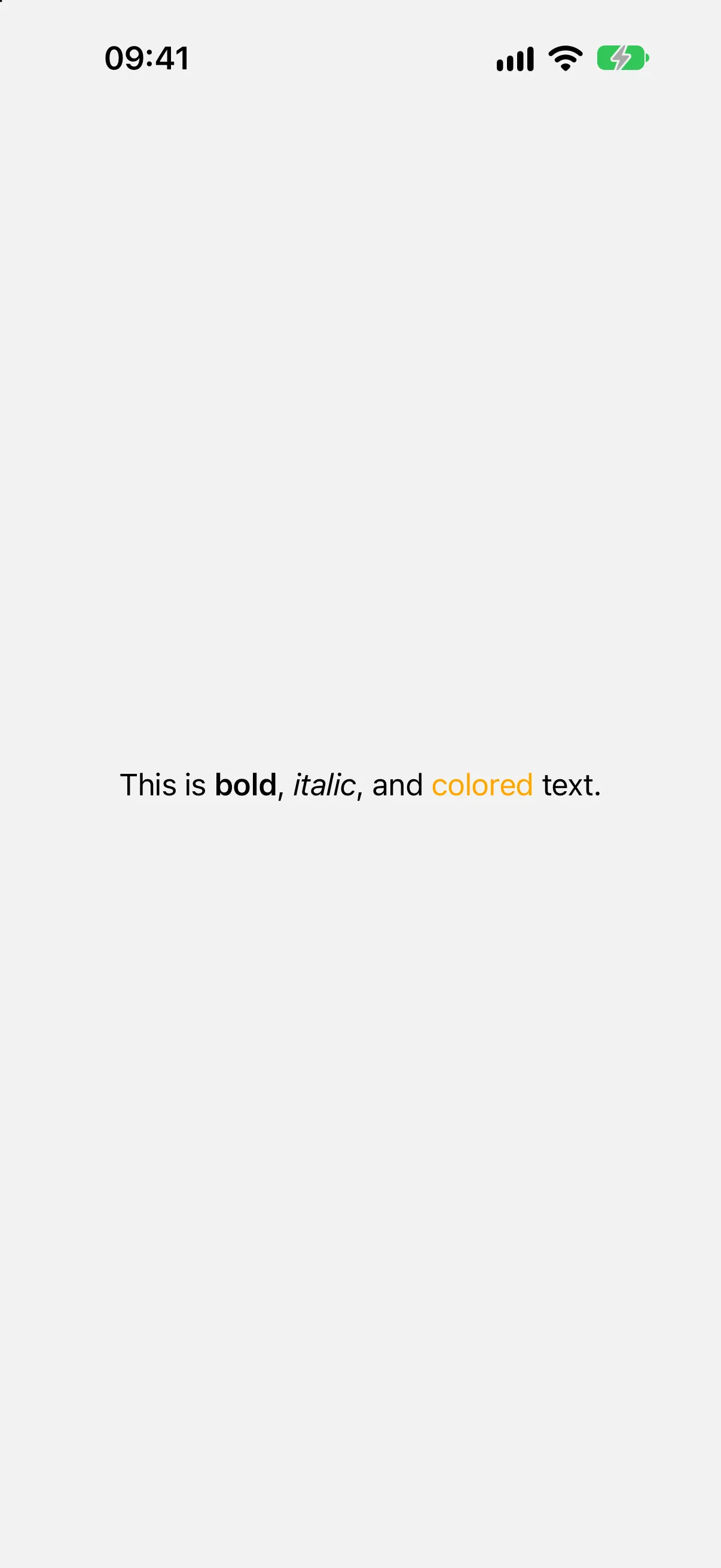 A sentence where the word bold is bold, italic is italic, and colored is orange