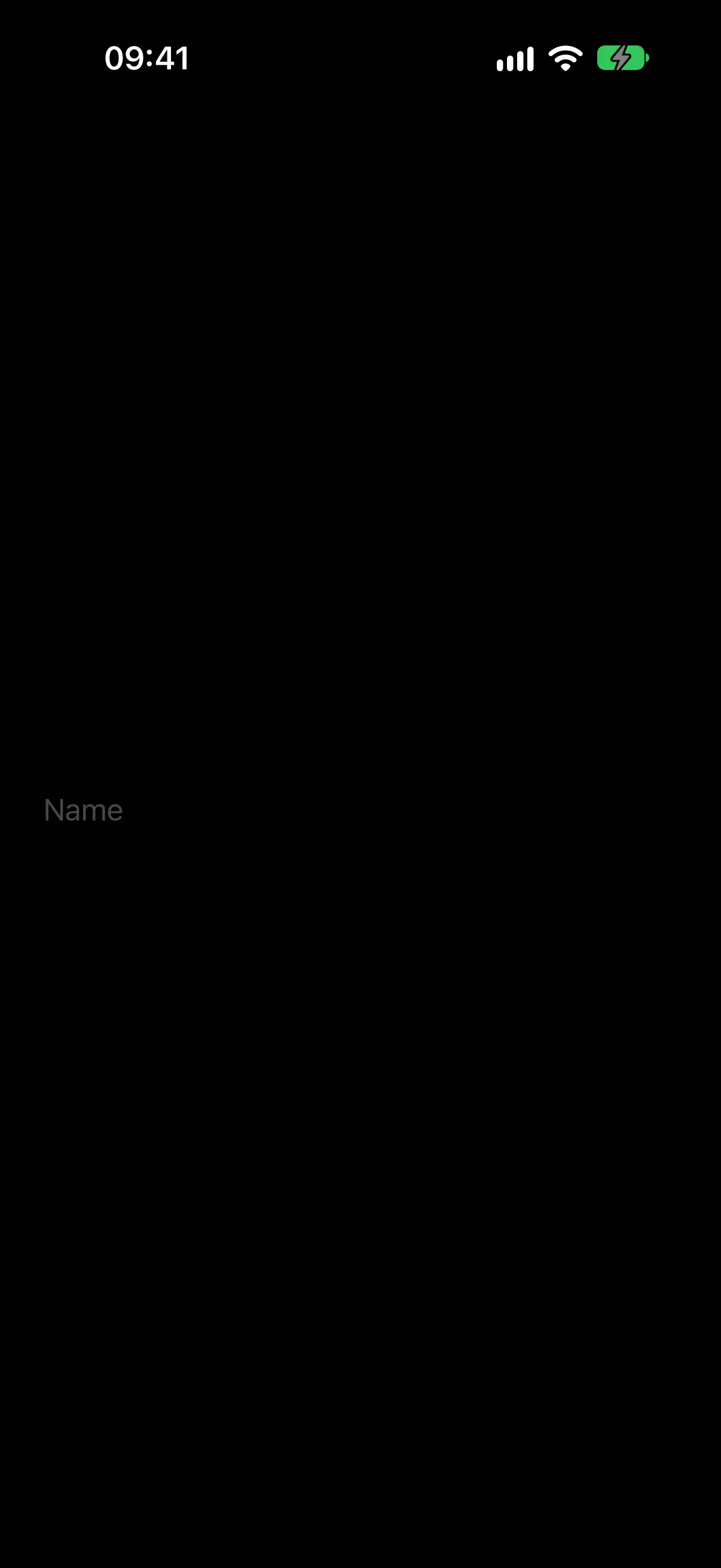 An empty text field showing the placeholder Name