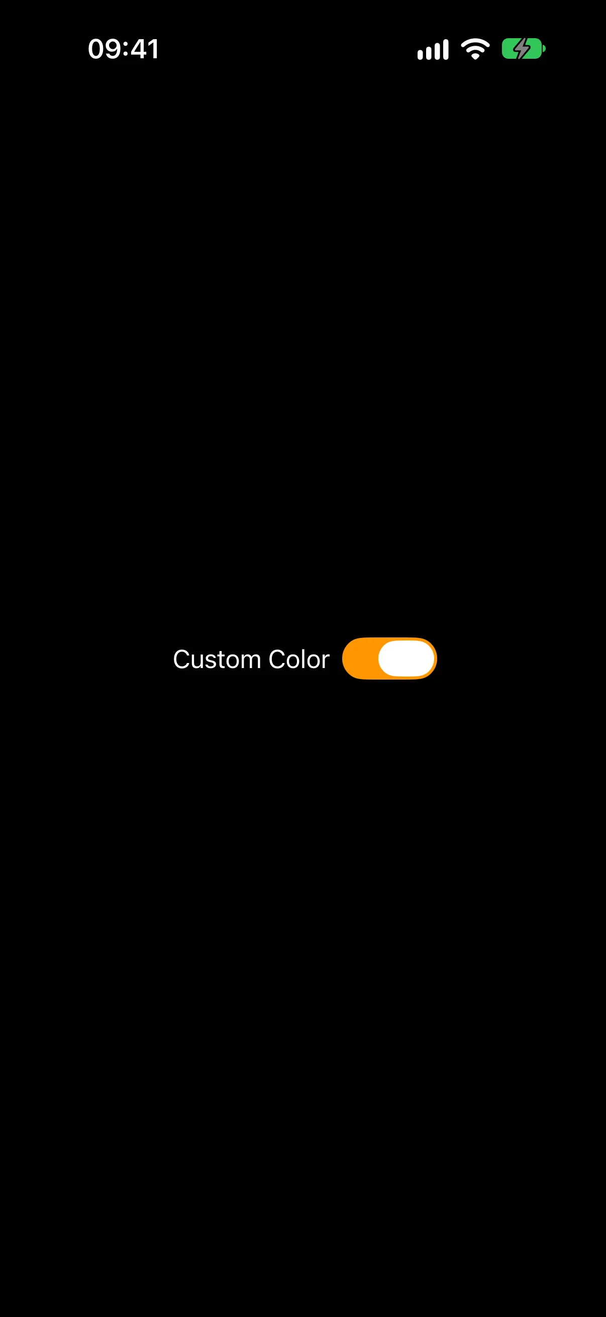 A row labeled Custom Color with a switch turned on and tinted orange