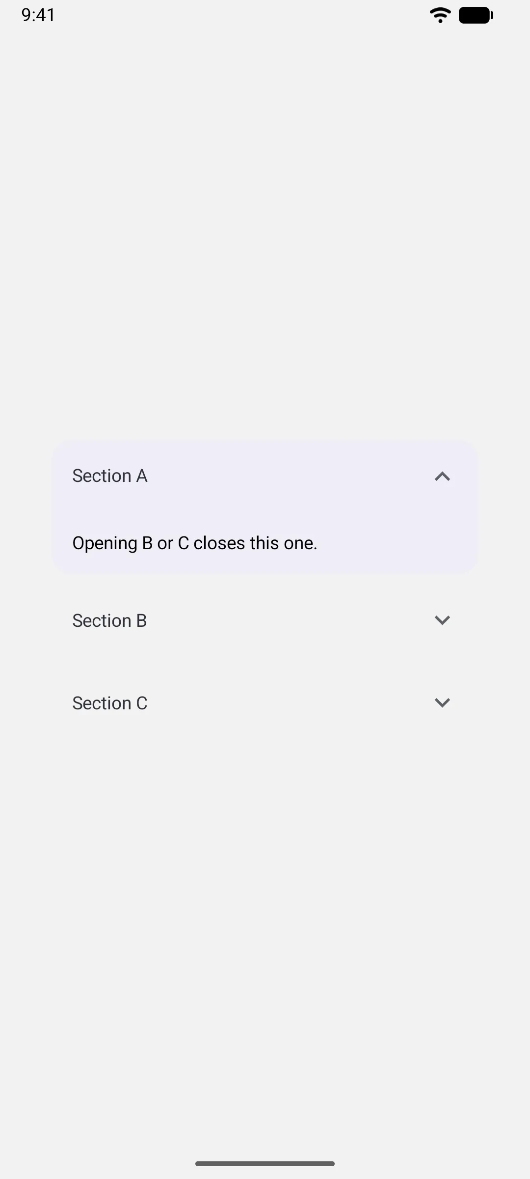 Three sections with the first expanded to show its content