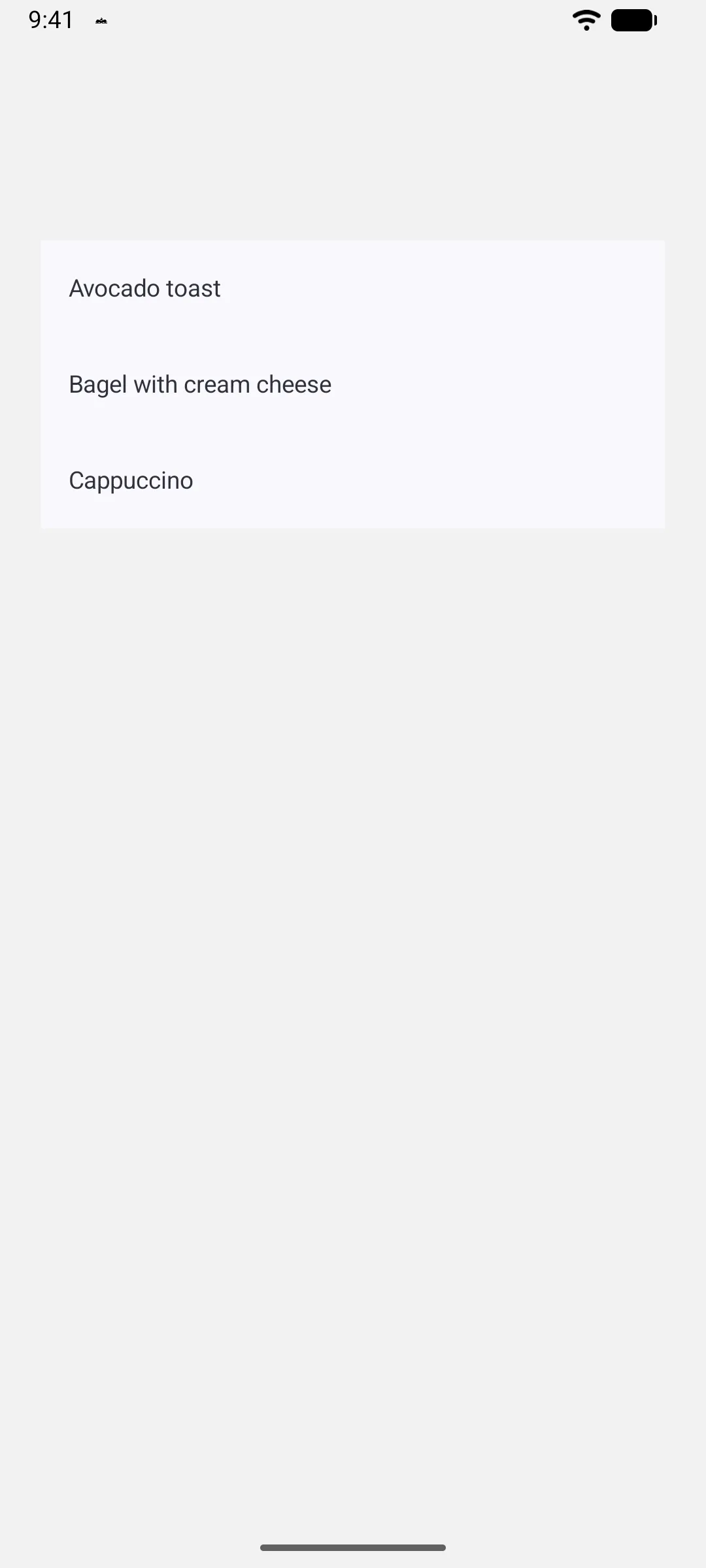 Three breakfast items in a Material 3 list