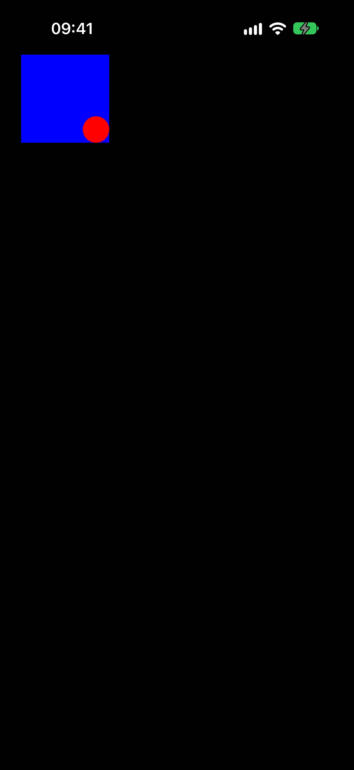 A blue square with a small red circle at its bottom trailing corner
